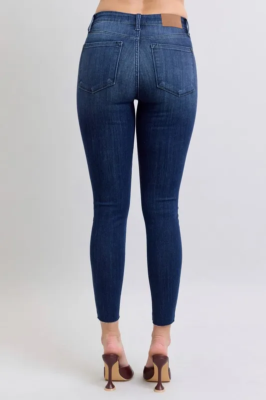 Judy Blue Full Size Mid Rise Skinny Jeans with Raw Hem Plus Size - Image 3