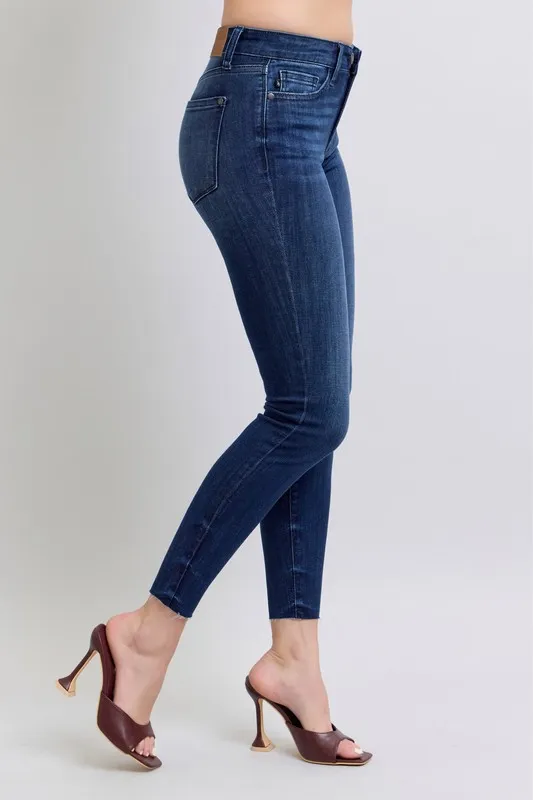 Judy Blue Full Size Mid Rise Skinny Jeans with Raw Hem Plus Size - Image 4