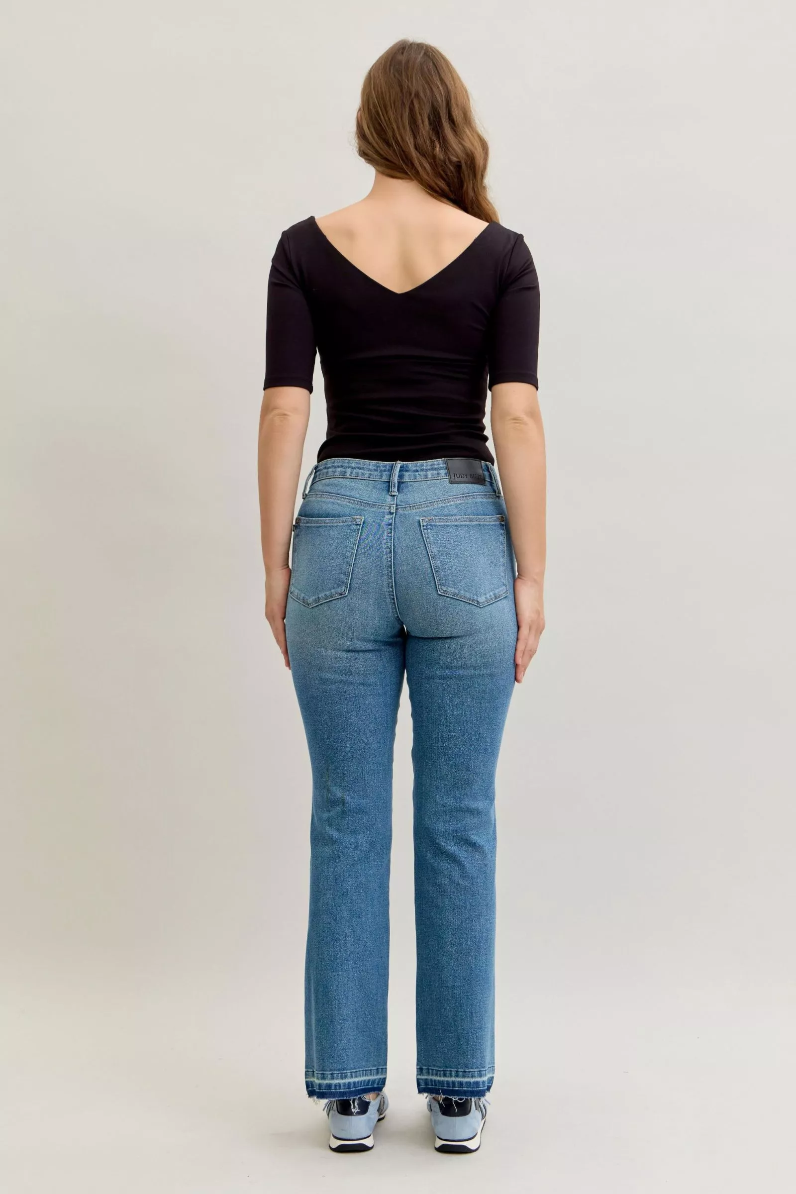 Judy Blue Full Size Mid Rise Slim Bootcut Tummy Control Release Hem Jeans Plus Size - Image 4