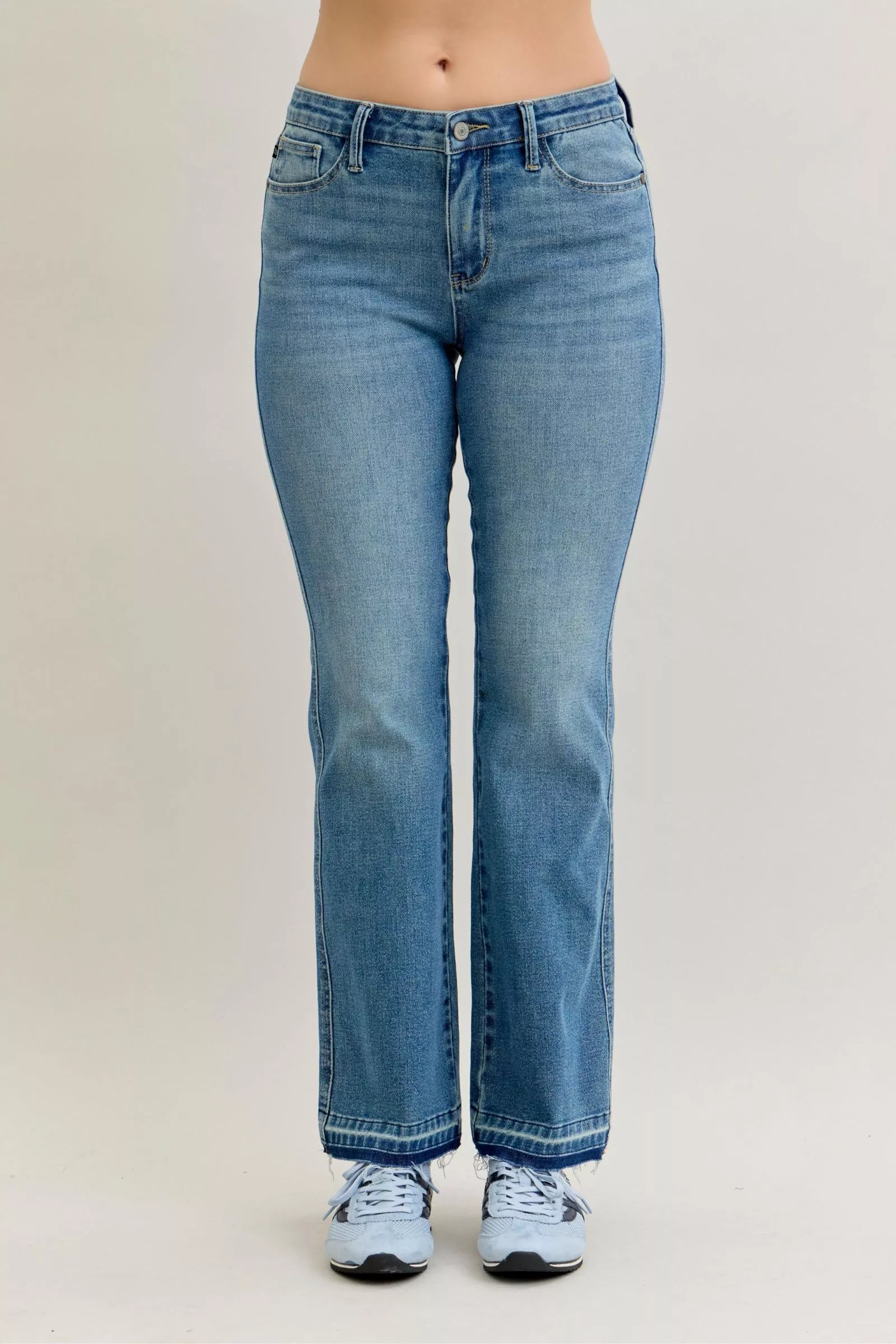 Judy Blue Full Size Mid Rise Slim Bootcut Tummy Control Release Hem Jeans Plus Size - Image 5