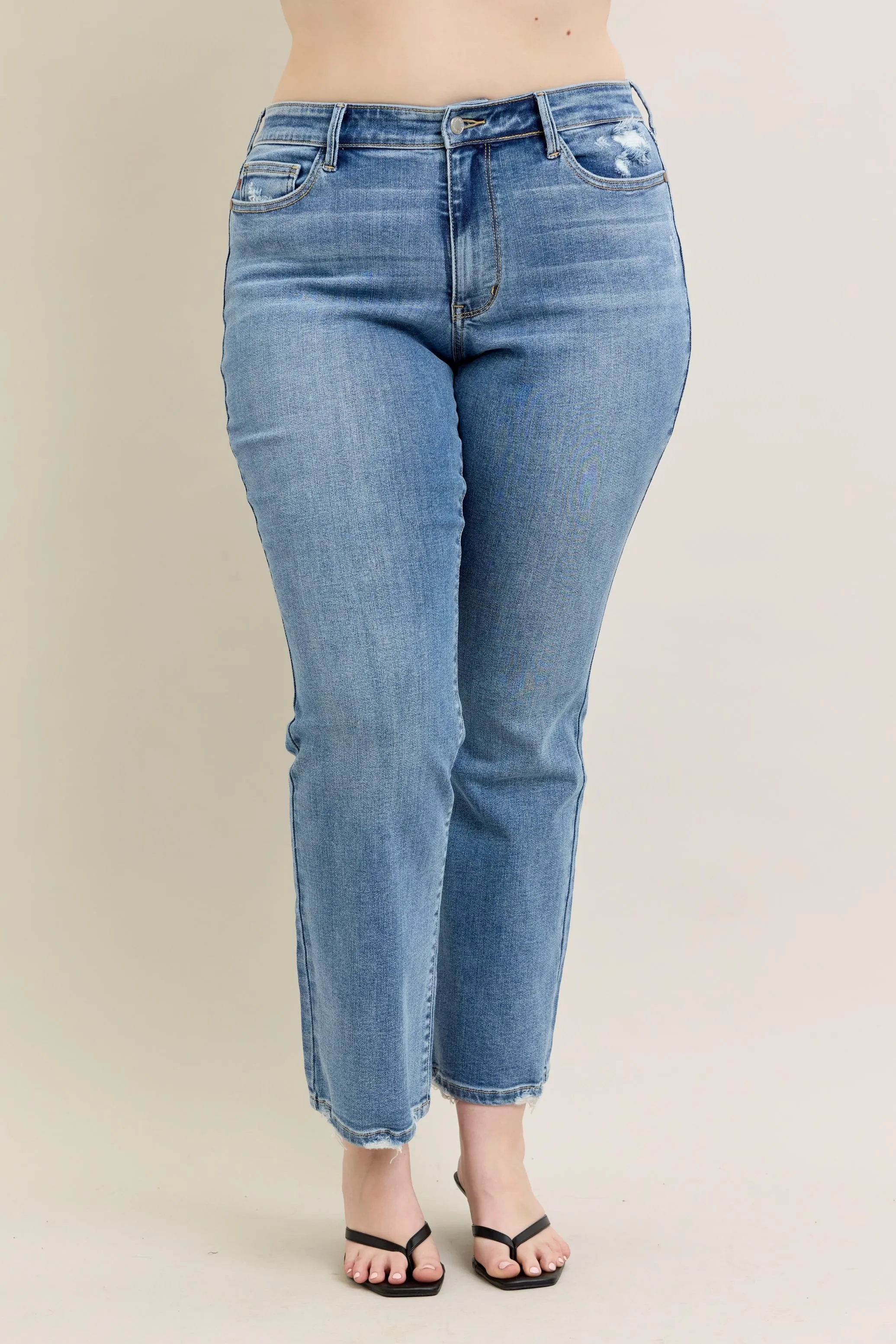 Judy Blue Full Size Mid Rise Wash Destroy Hem Bootcut Jeans Plus Size - Image 11