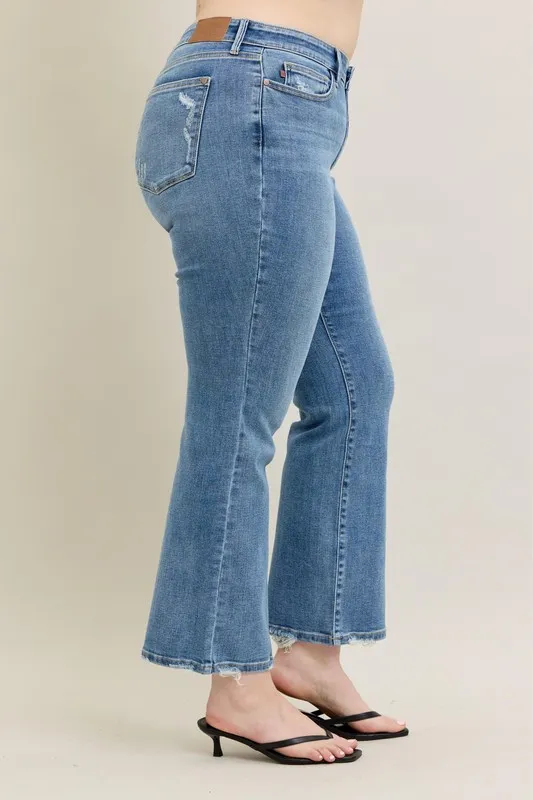 Judy Blue Full Size Mid Rise Wash Destroy Hem Bootcut Jeans Plus Size - Image 12
