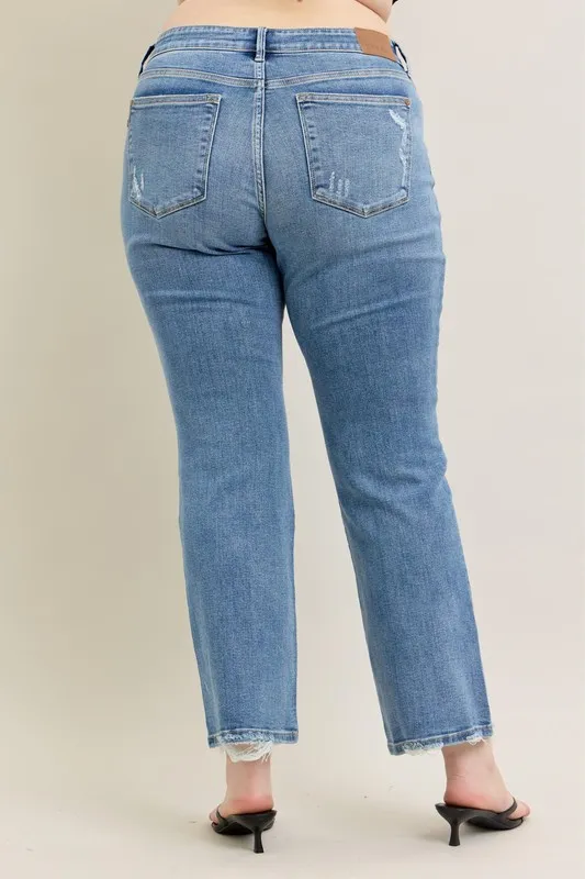 Judy Blue Full Size Mid Rise Wash Destroy Hem Bootcut Jeans Plus Size - Image 13