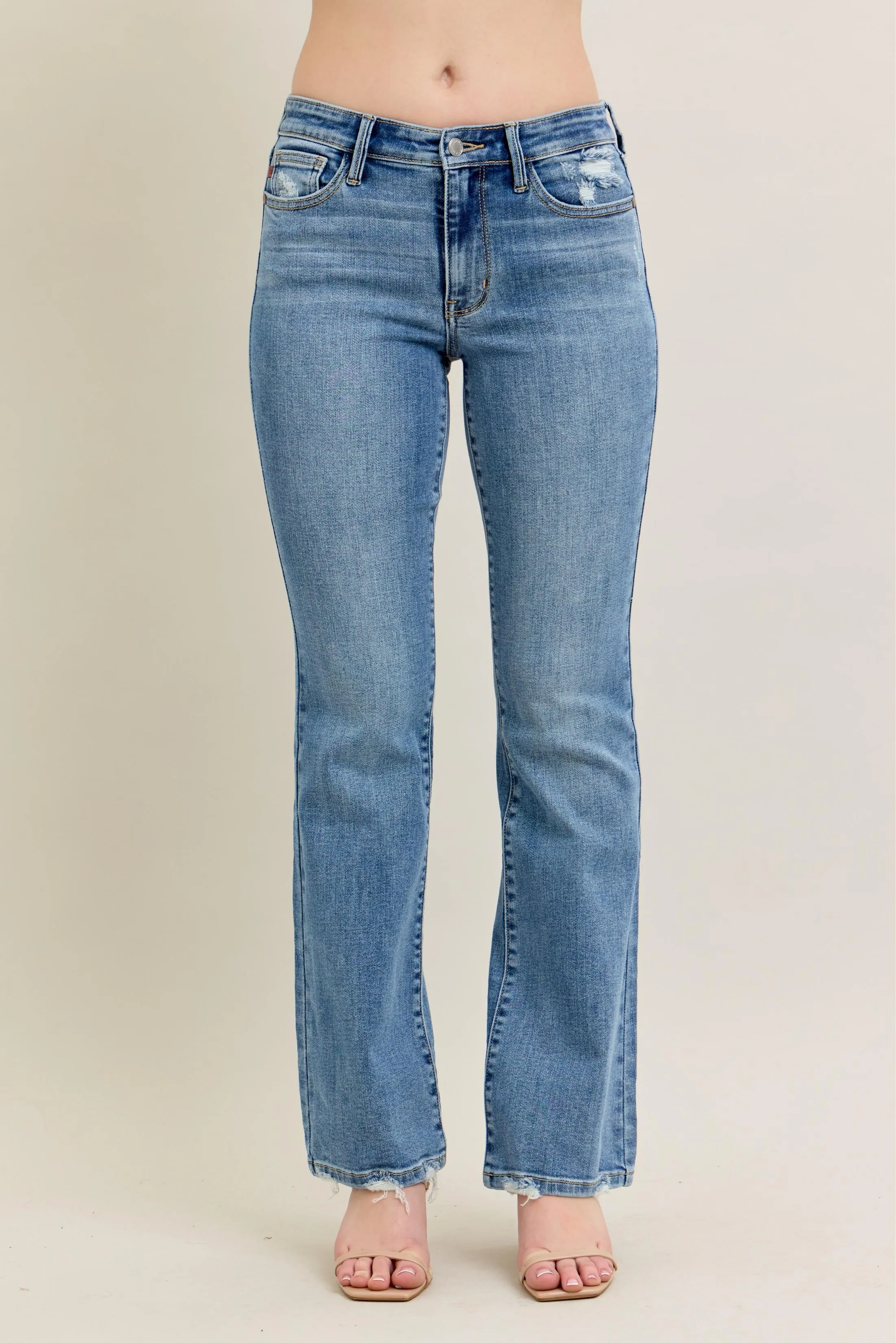 Judy Blue Full Size Mid Rise Wash Destroy Hem Bootcut Jeans Plus Size - Image 2