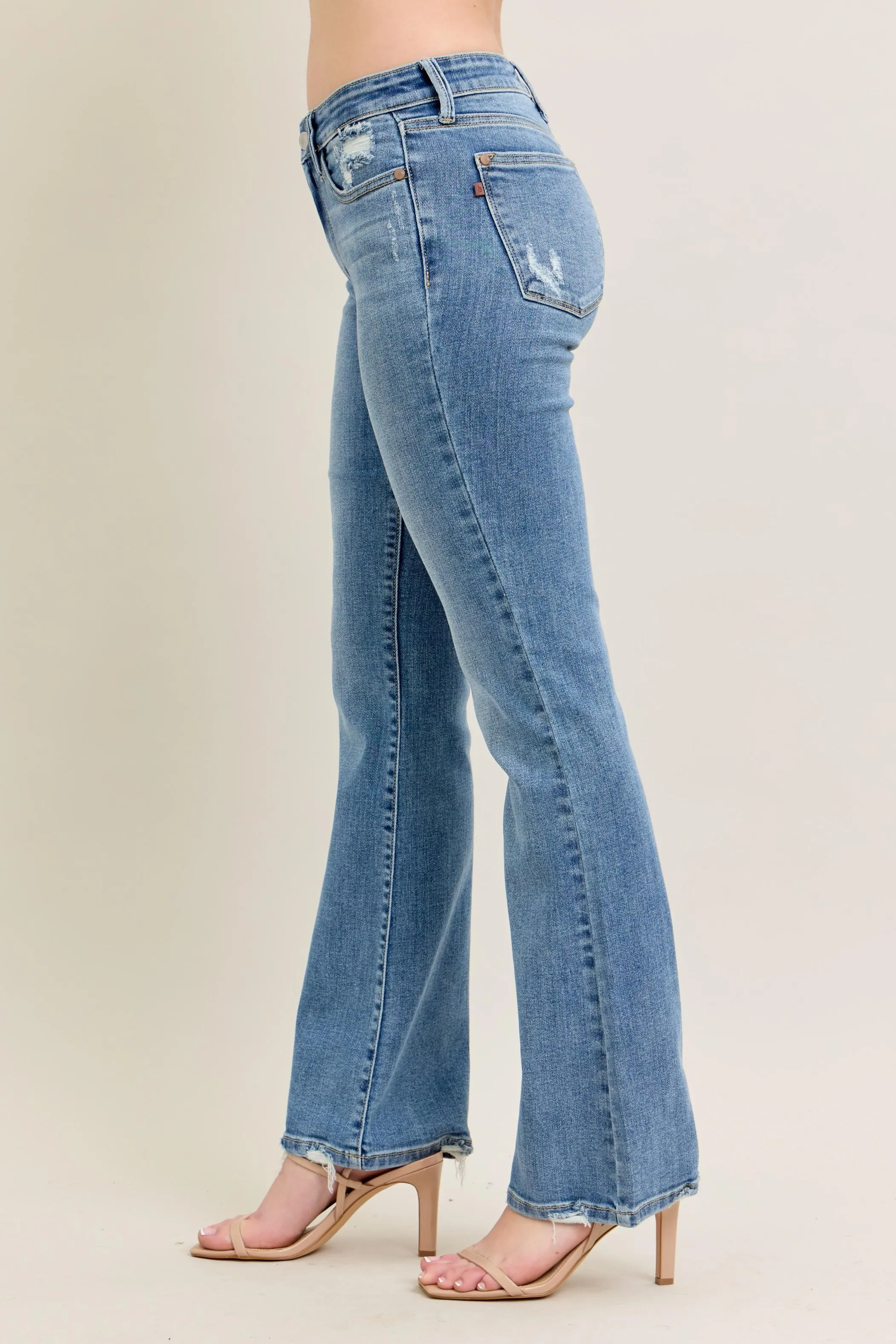 Judy Blue Full Size Mid Rise Wash Destroy Hem Bootcut Jeans Plus Size - Image 3