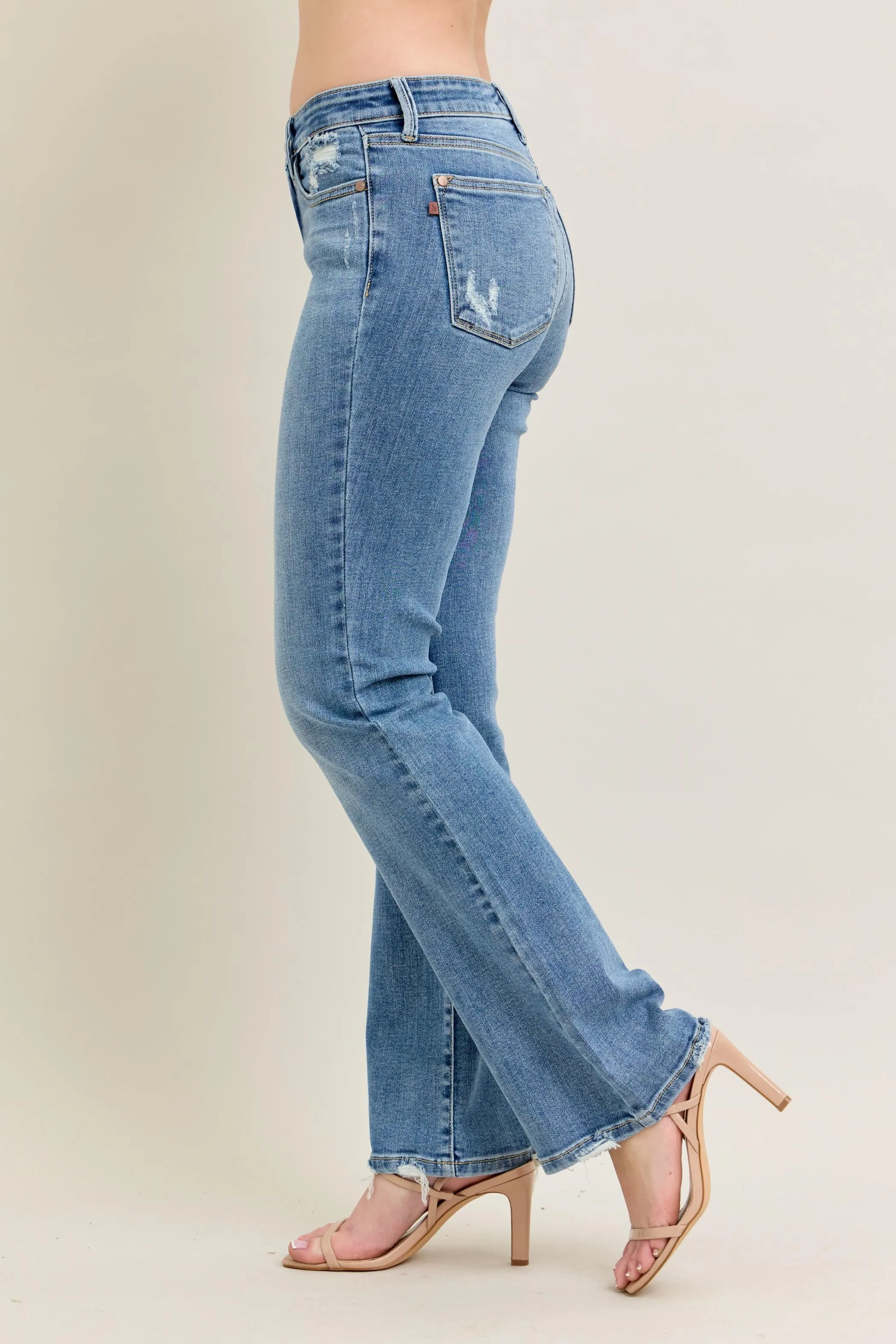 Judy Blue Full Size Mid Rise Wash Destroy Hem Bootcut Jeans Plus Size - Image 4
