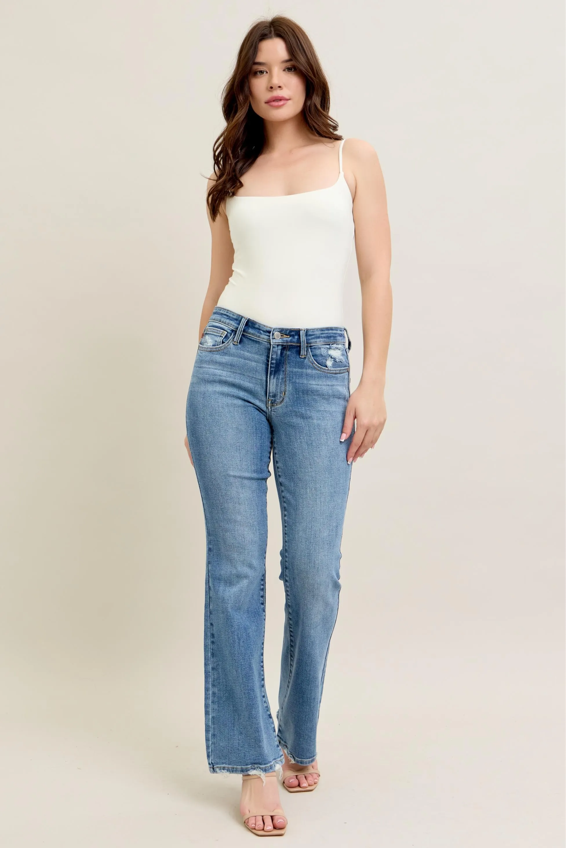 Judy Blue Full Size Mid Rise Wash Destroy Hem Bootcut Jeans Plus Size - Image 9