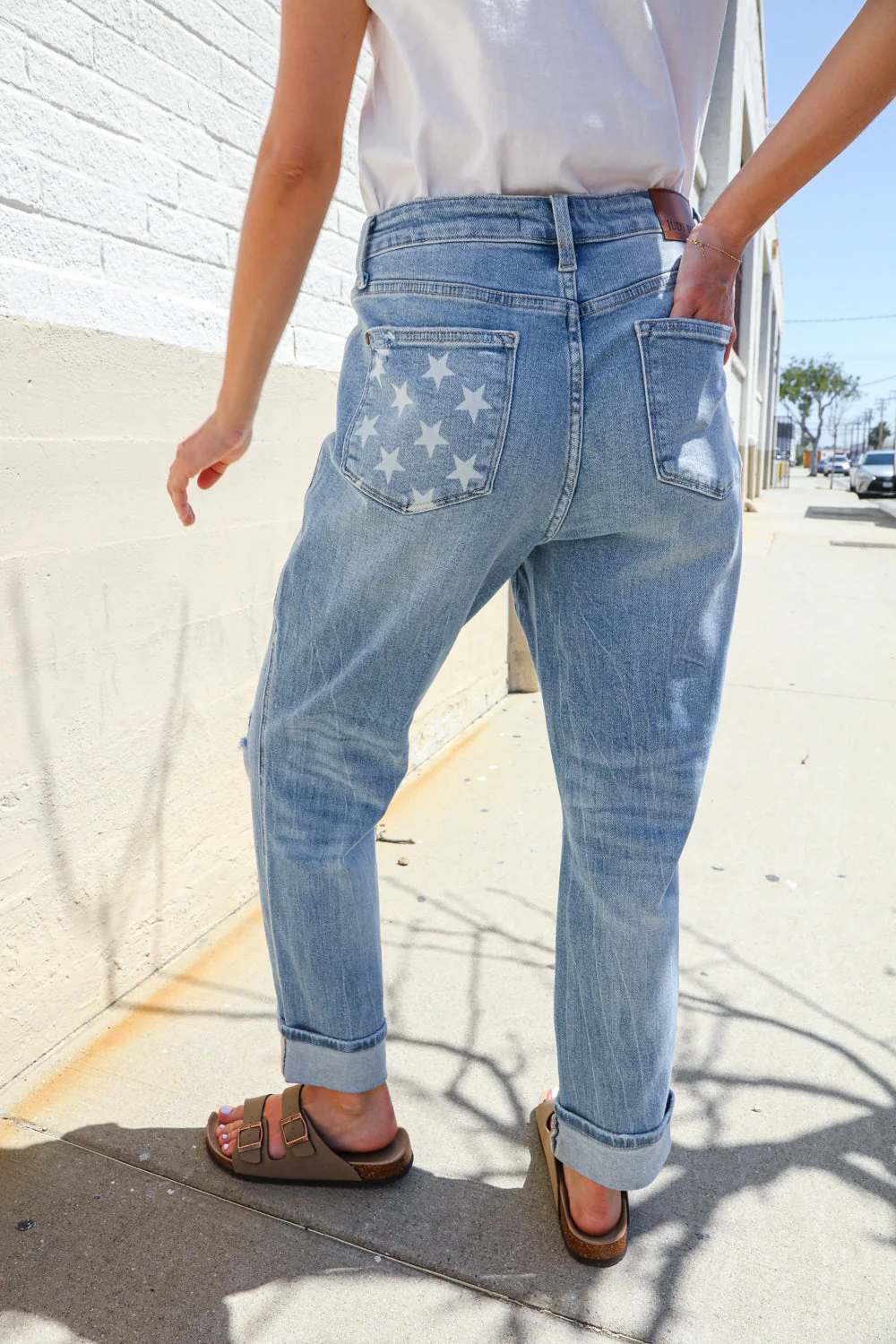 Judy Blue High-Rise Boyfriend Cuffed Hem Star Pocket Jeans - Image 15