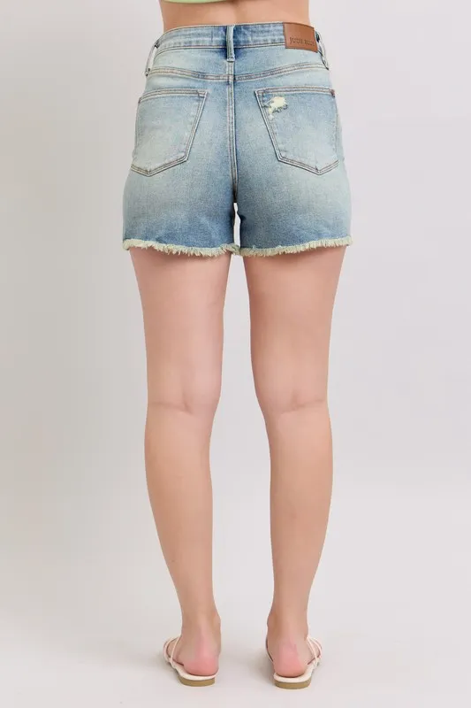 Judy Blue High Rise Washed Fly Stitch Detail and Destroy Denim Shorts - Image 8