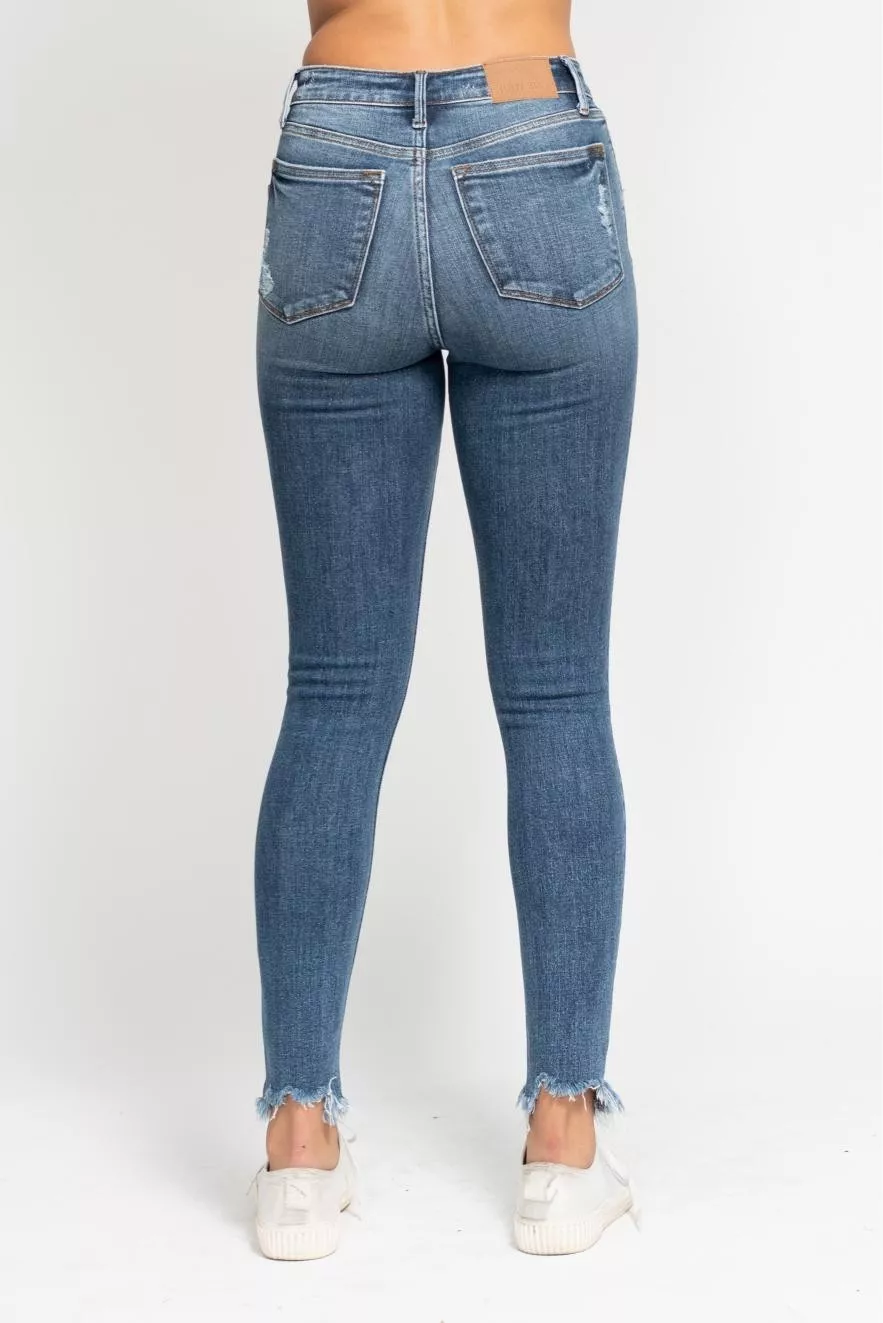 Judy Blue High Waist Skinny Jeans with Destroy & Shark Bit Hem - Image 4