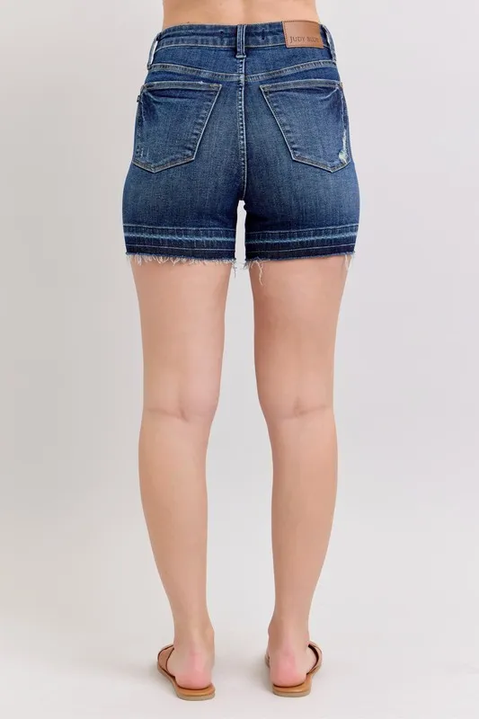Judy Blue High Waist Tummy Control Destroy Release Hem Denim Shorts - Image 3