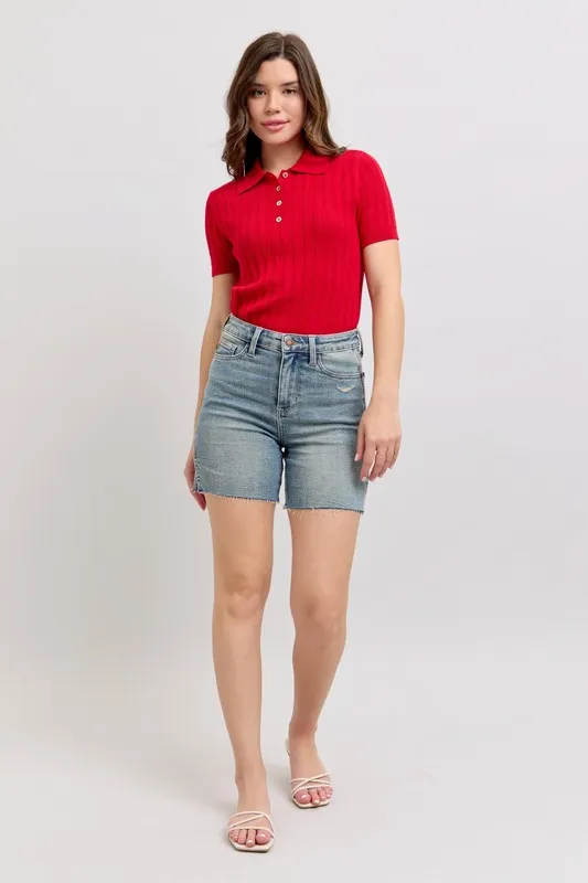 Judy Blue High Waist Vintage Wash Side Slit Denim Shorts - Image 10