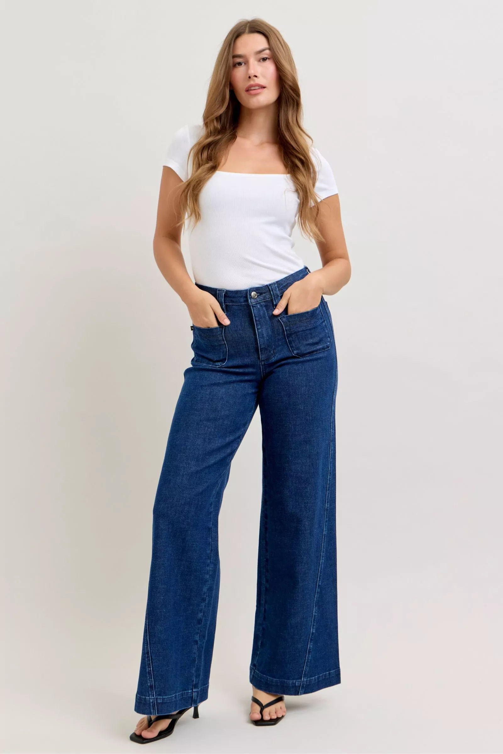 Judy Blue High-Waisted Retro Wide Jeans with Patch Pkts & Twisted Seams - Image 5