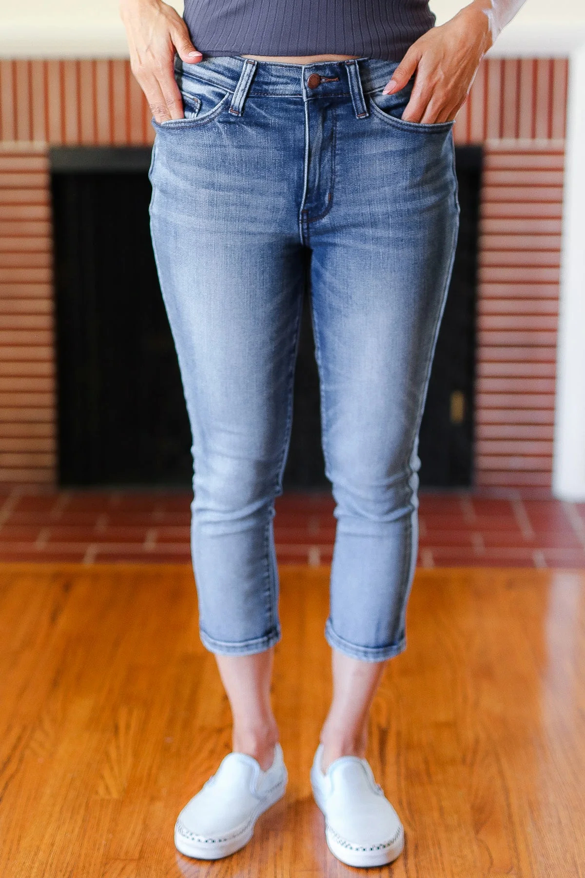 Judy Blue Medium Wash Mid Rise Skinny Capri - Image 2