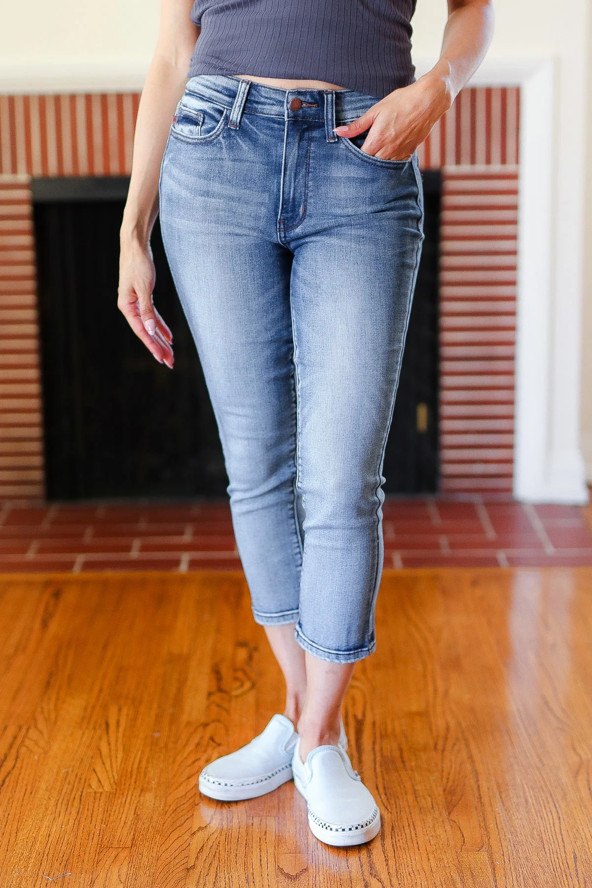 Judy Blue Medium Wash Mid Rise Skinny Capri - Image 5