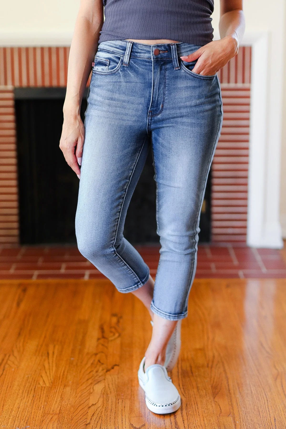 Judy Blue Medium Wash Mid Rise Skinny Capri - Image 7