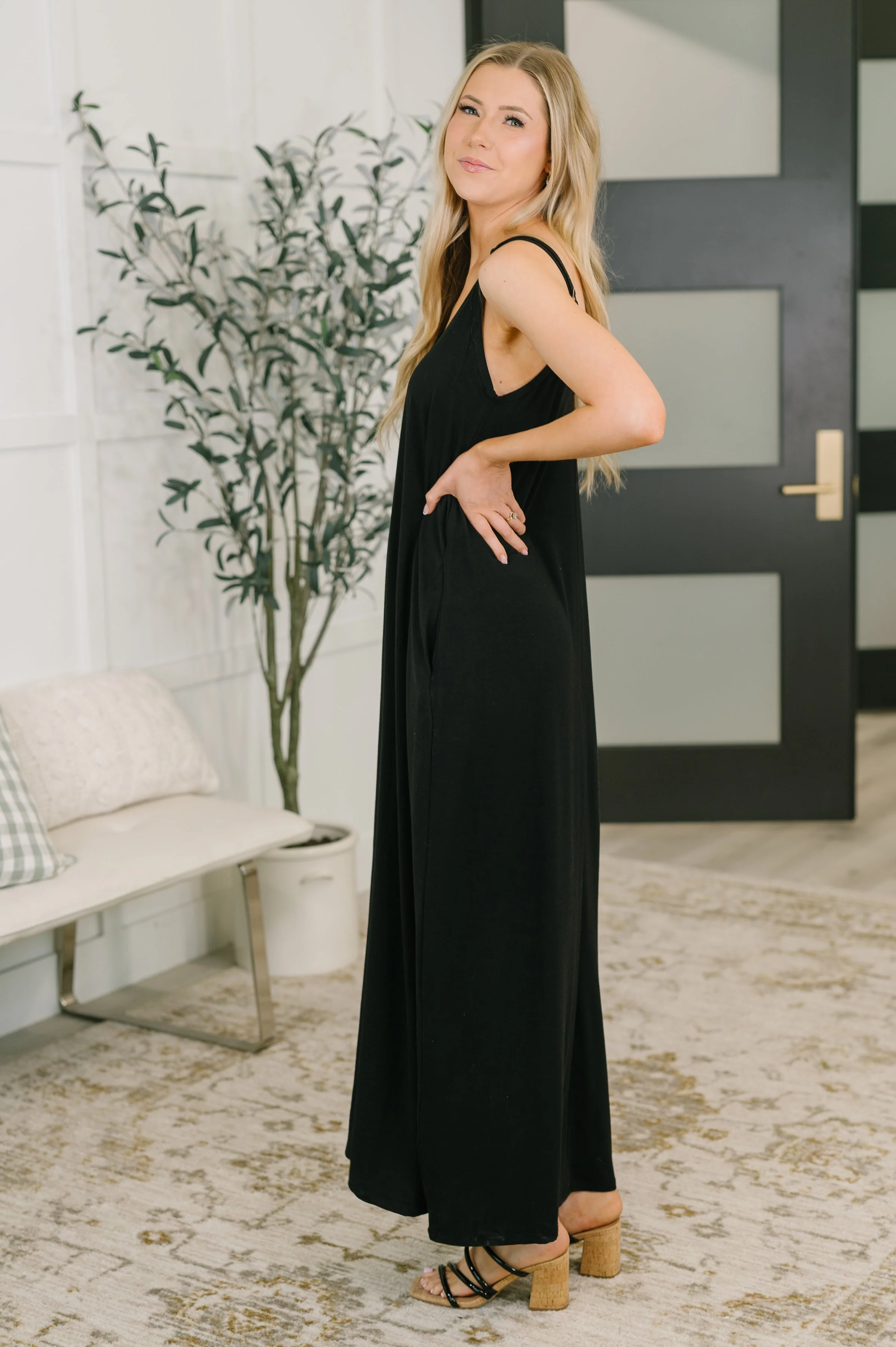 Just Getting Started Spaghetti Strap Maxi Dress in Black - Image 3