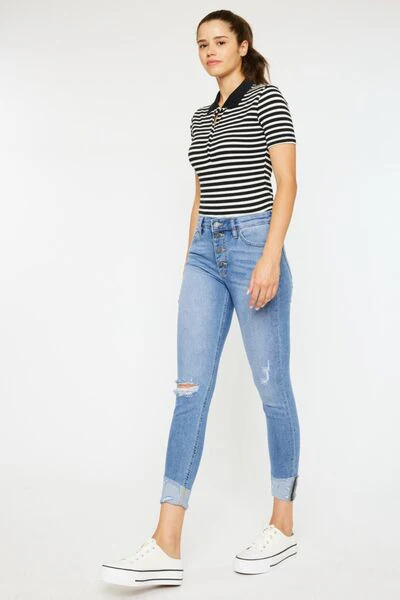 Kancan Distressed Cat's Whiskers Button Fly Jeans - Image 4