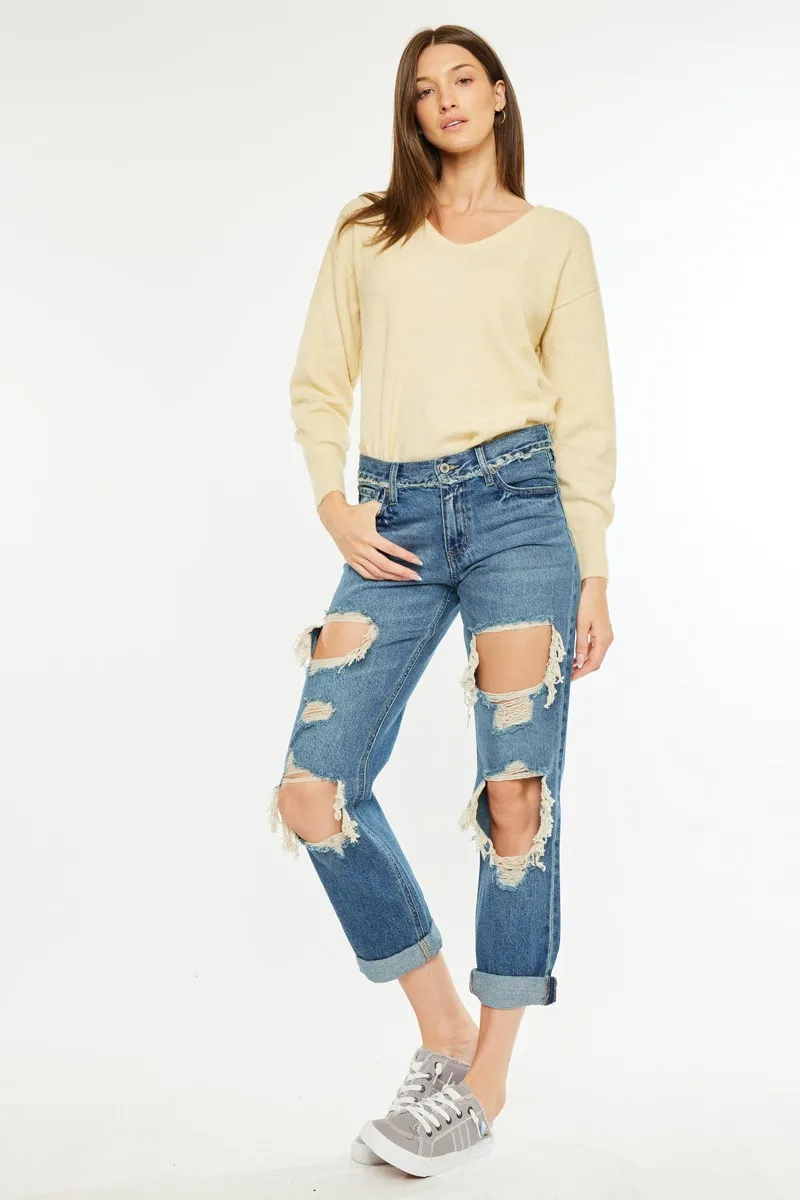 Kancan Distressed Mid Rise True Boyfriend Jeans - Image 2