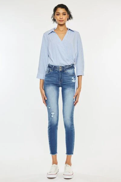 Kancan Distressed Raw Hem High Waist Jeans - Image 4