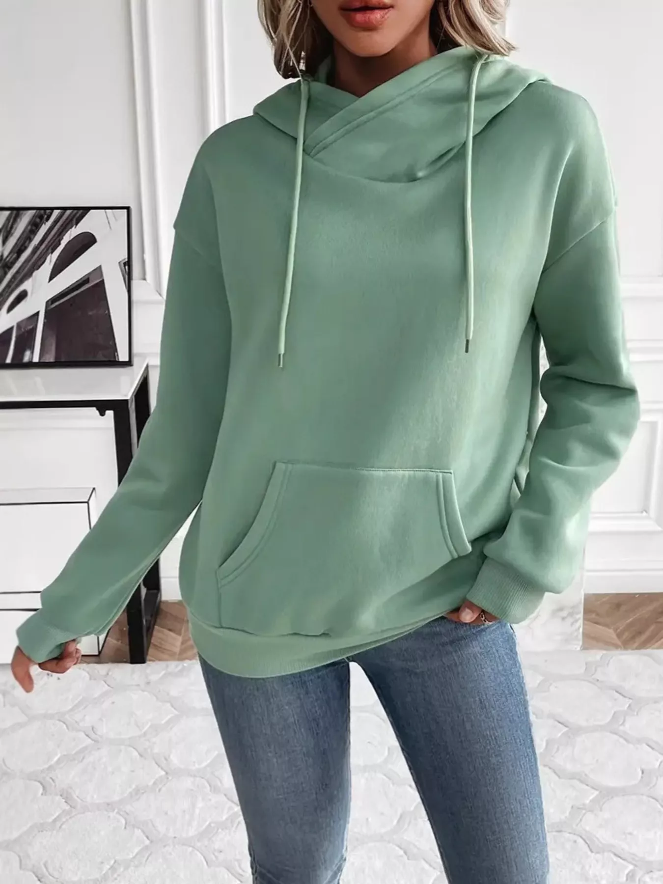 Kangaroo Pocket Long Sleeve Drawstring Hoodie - Image 4