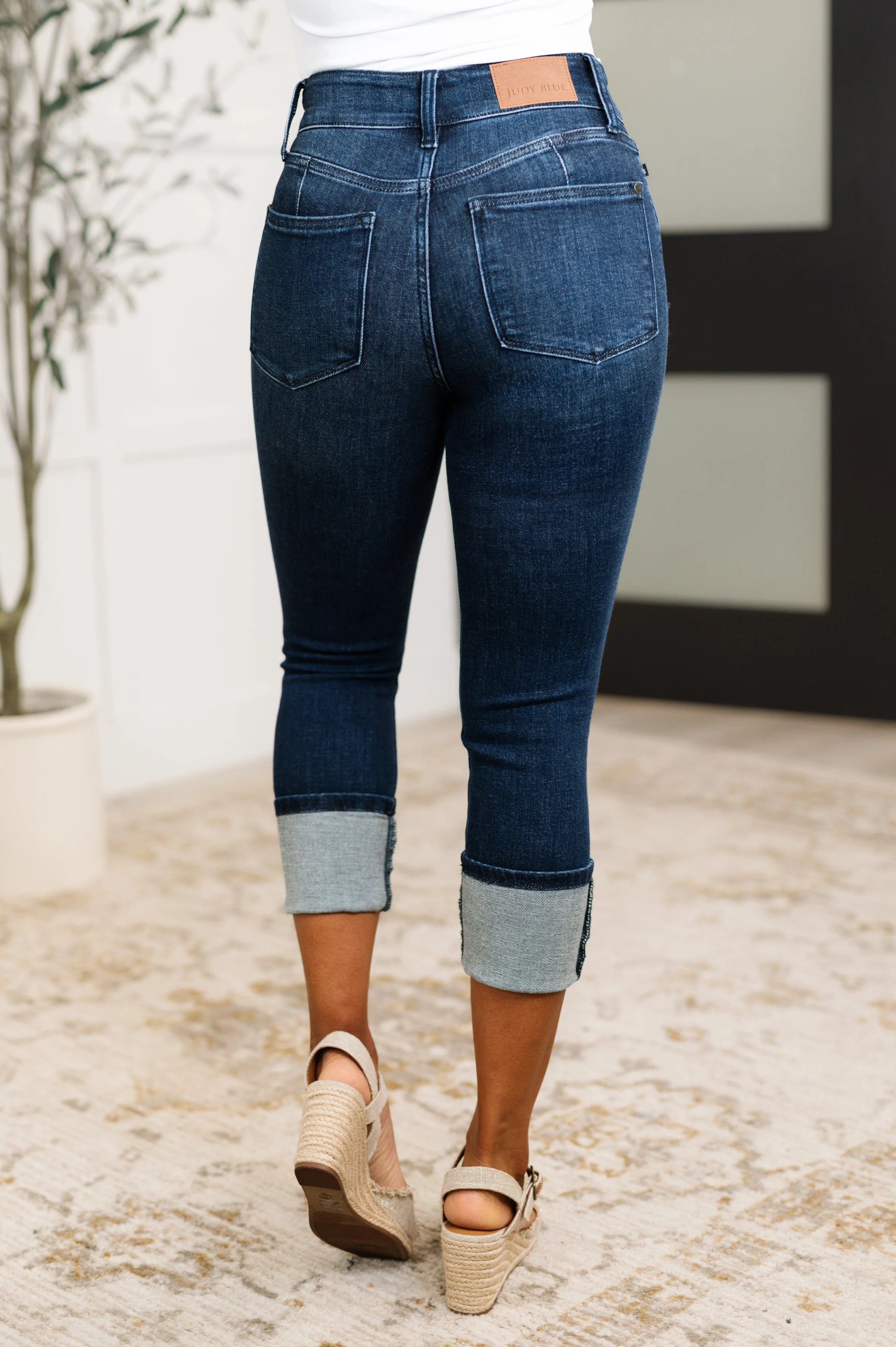 Karen High Rise Double Waist Band Capri Jeans - Image 4