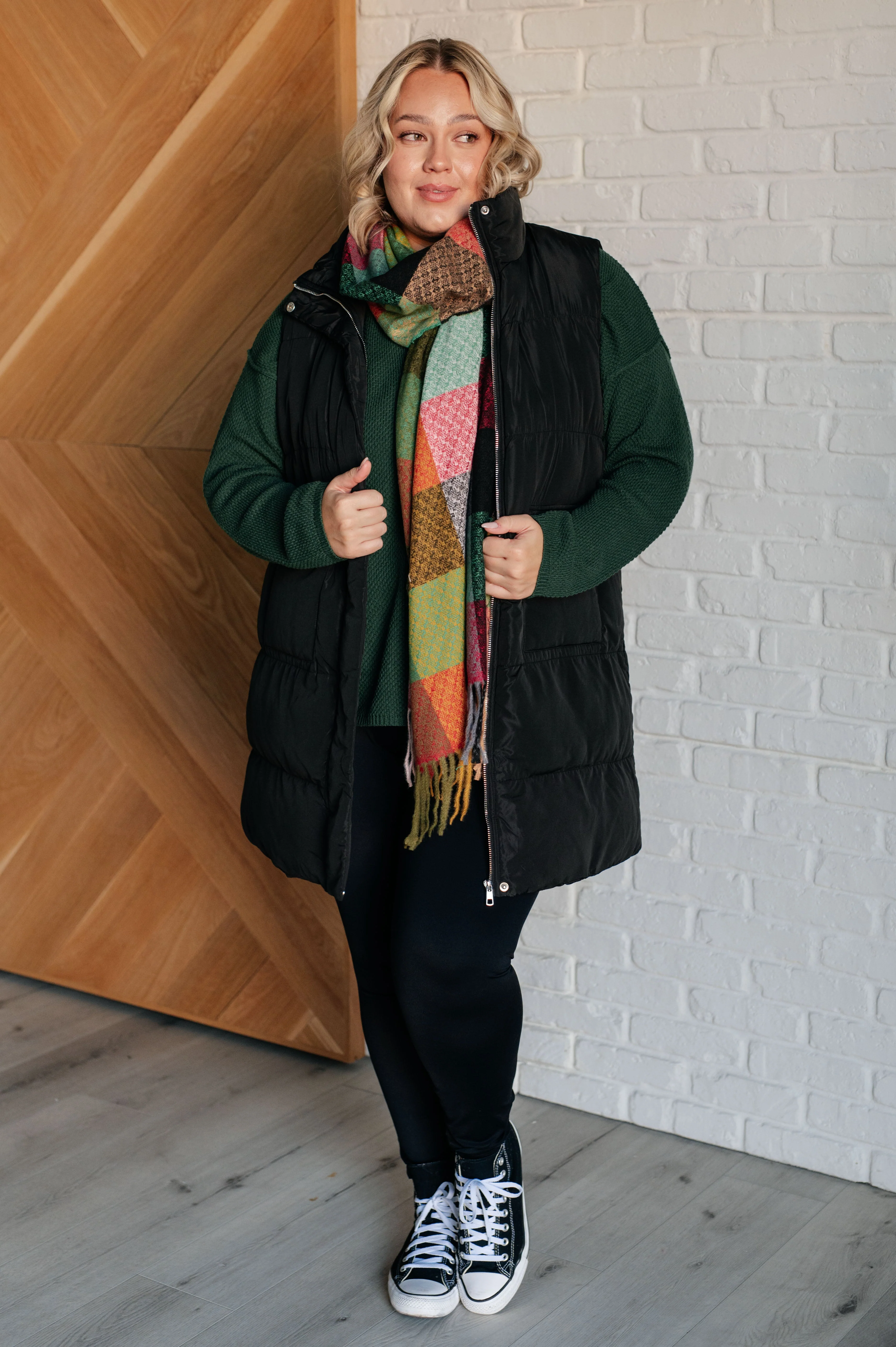 Keep Me Cozy Checkered Fringe Scarf in Berry - Image 5