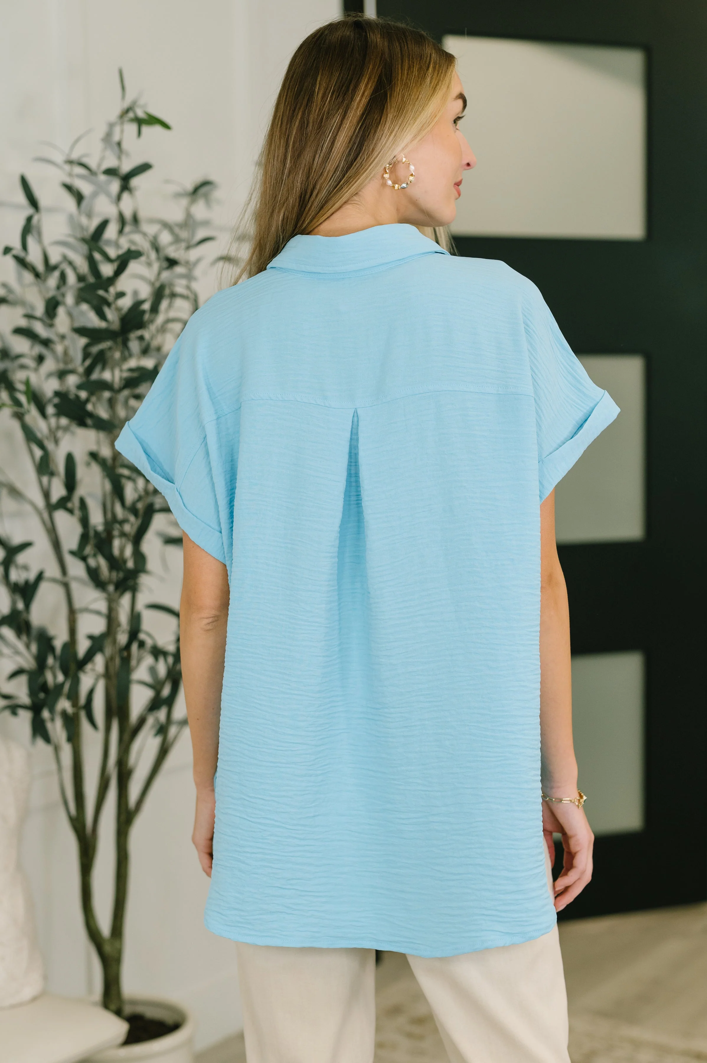 Keep Up Collared Button Down in Sky Blue - Image 5