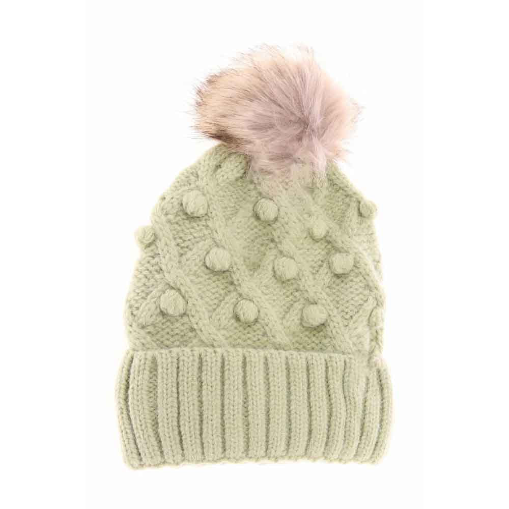 KIDS Bobble Knit Faux Fur Pom C.C Beanie - Image 7