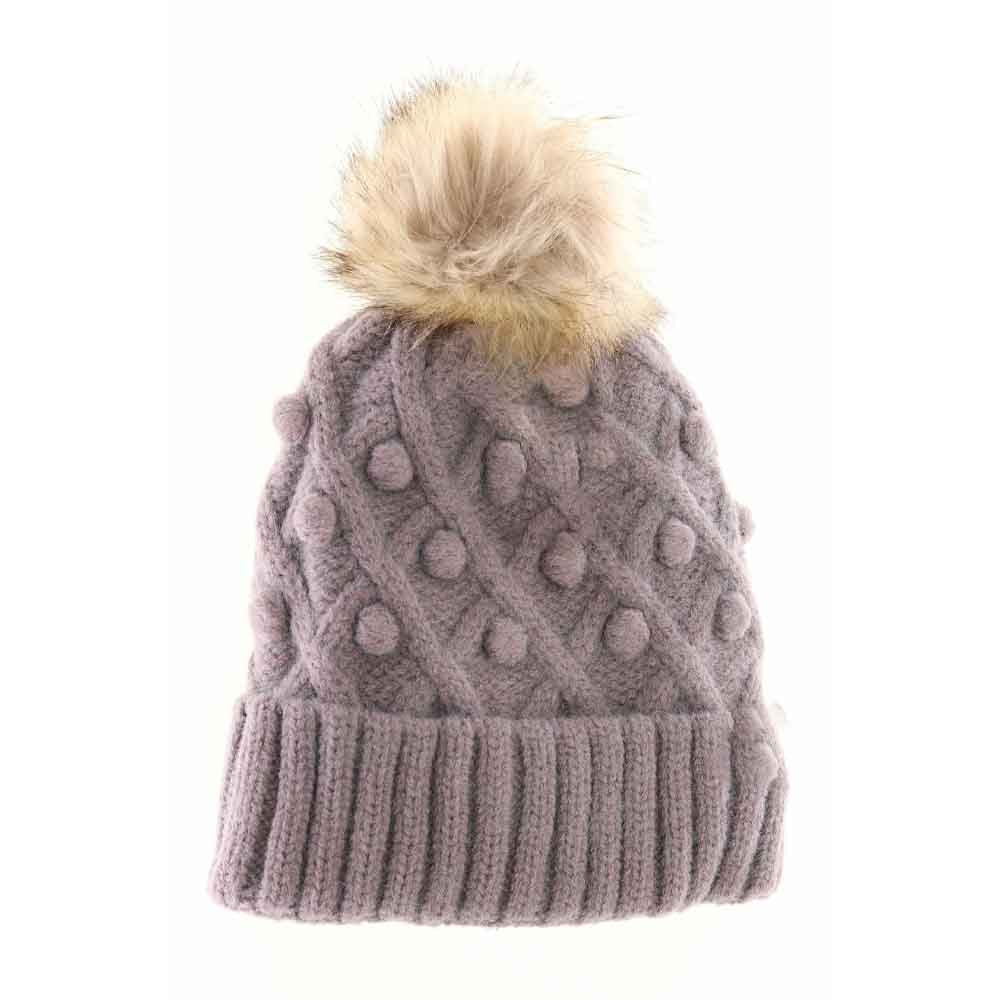 KIDS Bobble Knit Faux Fur Pom C.C Beanie - Image 8