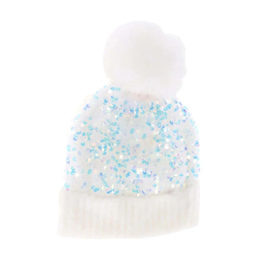 KIDS Cluster Sequin Faux Fur Pom C.C Beanie - Image 2