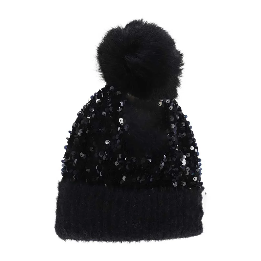 KIDS Cluster Sequin Faux Fur Pom C.C Beanie - Image 3