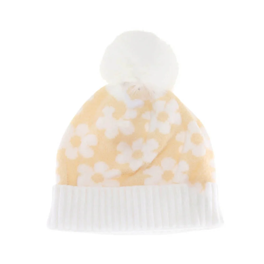 KIDS Daisy Faux Fur Pom C.C Beanie - Image 2