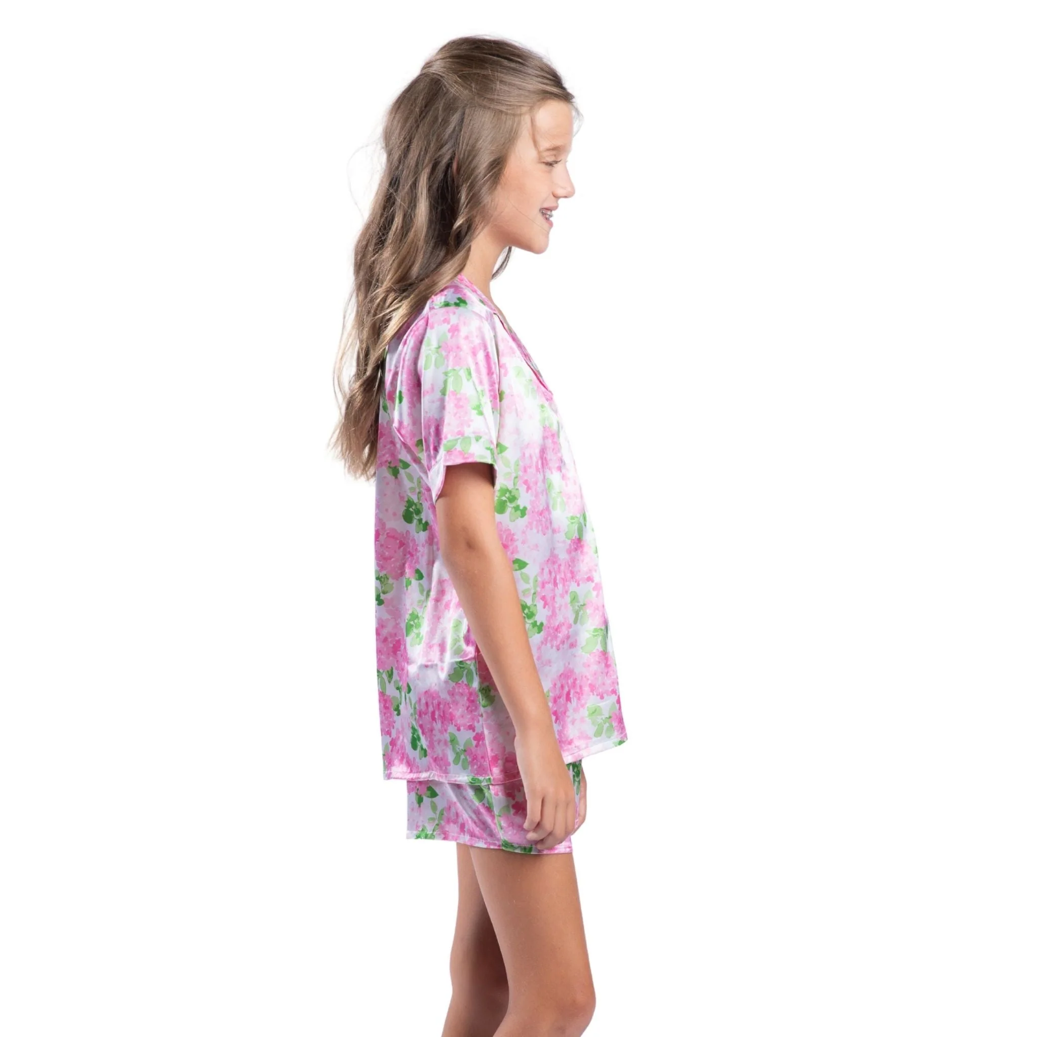 Kids Darling Hydrangea Satin Pajama Short Set - Image 2