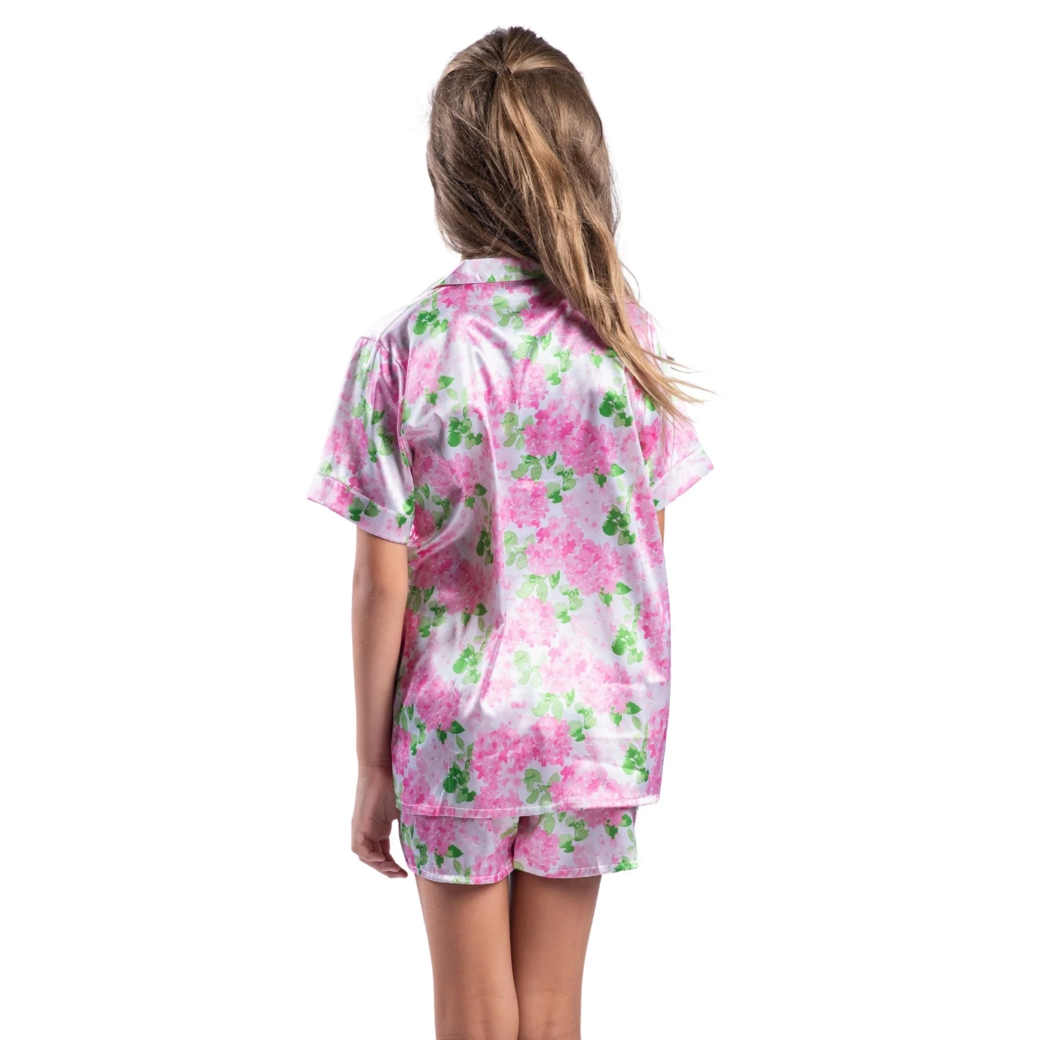 Kids Darling Hydrangea Satin Pajama Short Set - Image 3