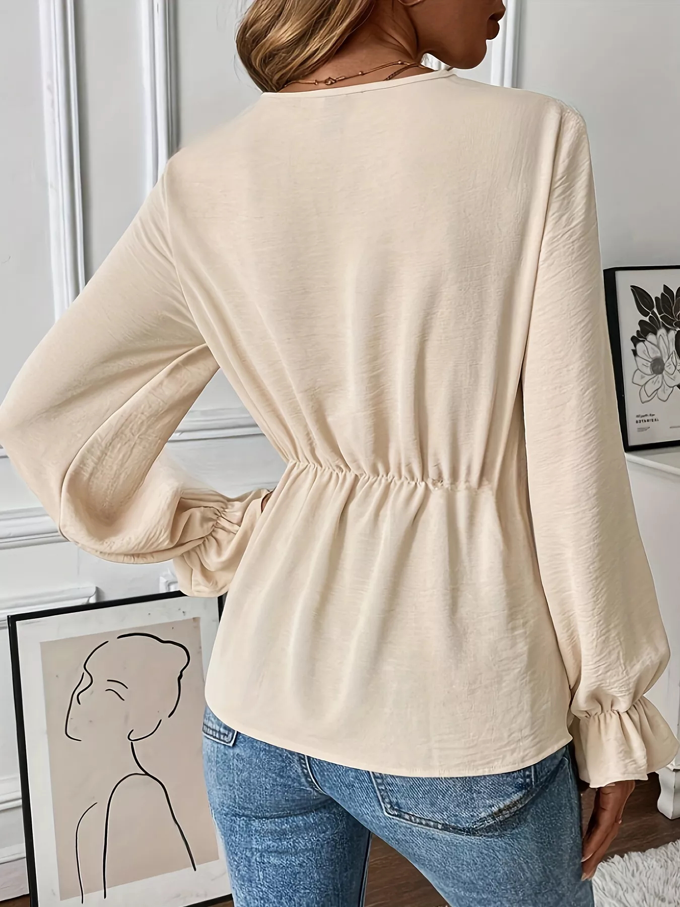 Knot Front Flounce Sleeve Blouse - Image 2