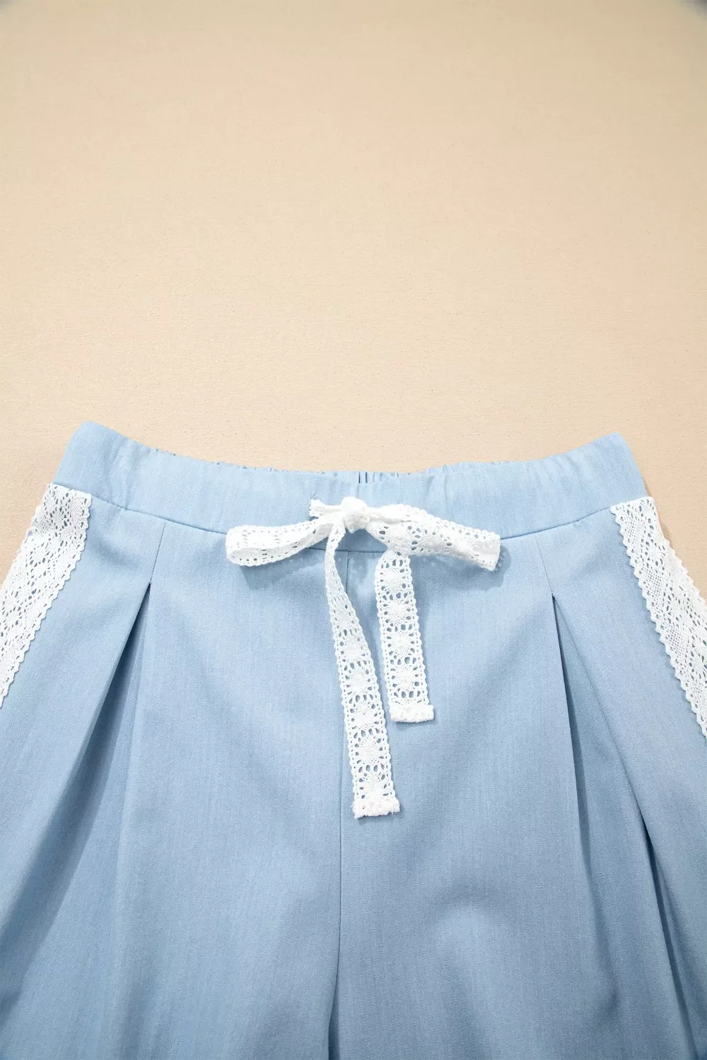 Lace Accent Floral Patched Pocket Pleated Wide Leg Slouchy Pants - Image 5