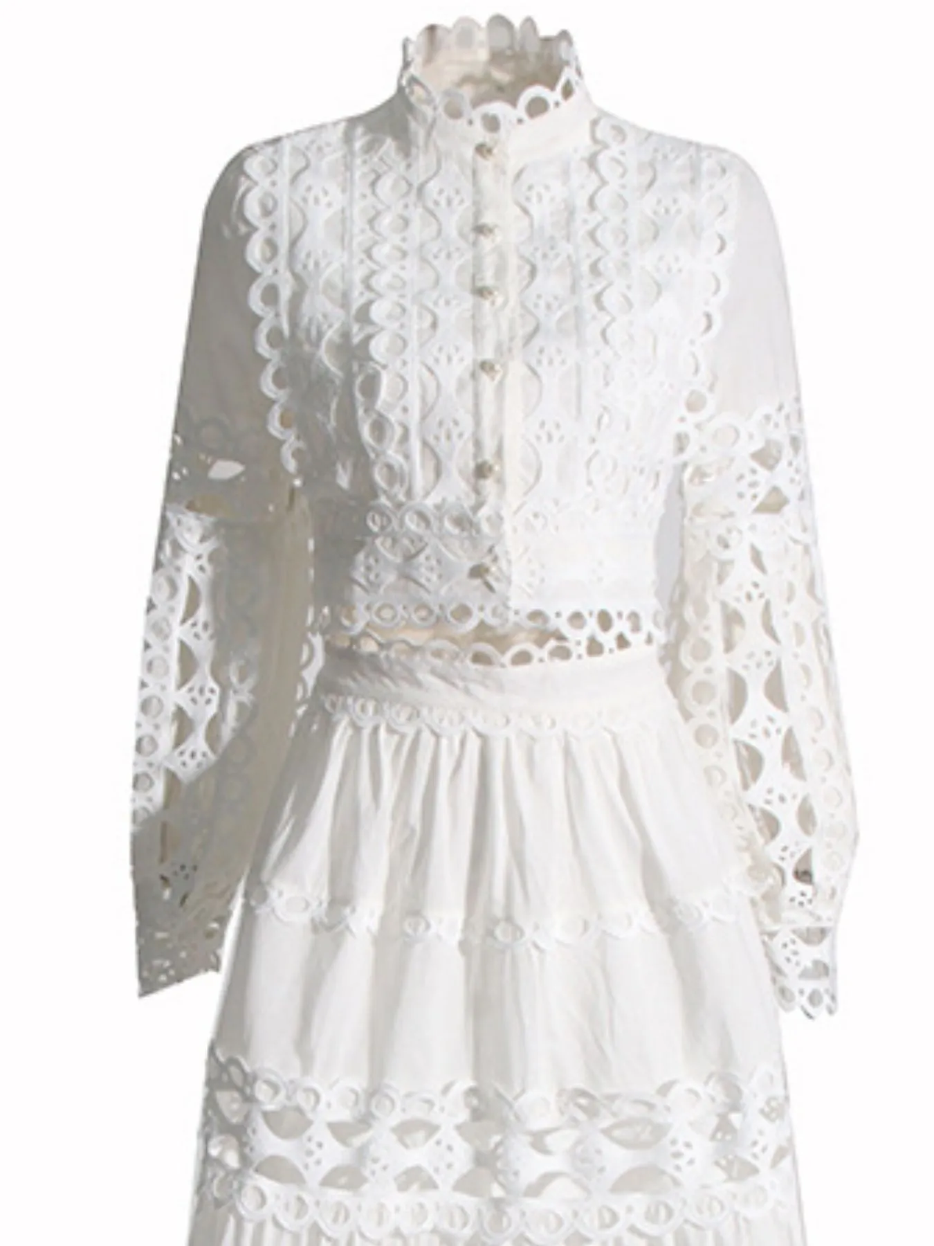 Lace Button Up Long Sleeve Top and Skirt Set - Image 10