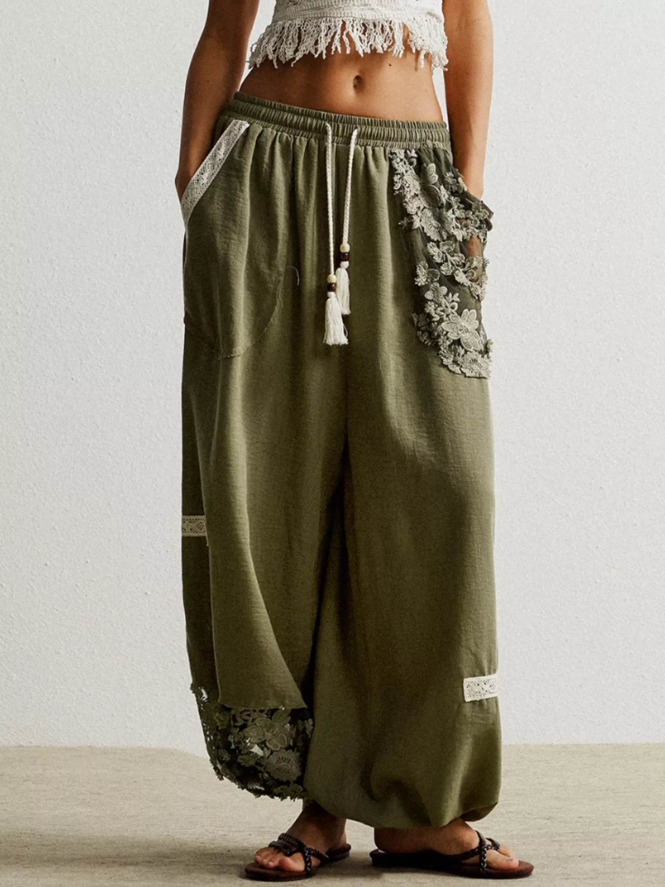 Lace Detail Drawstring Harem Pants - Image 6
