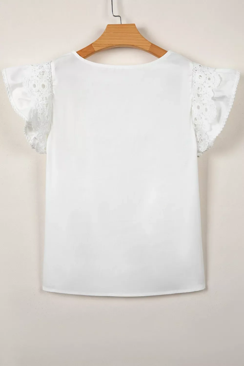 Lace Detail Flutter Sleeve Pleated Round Neck Blouse - Image 10
