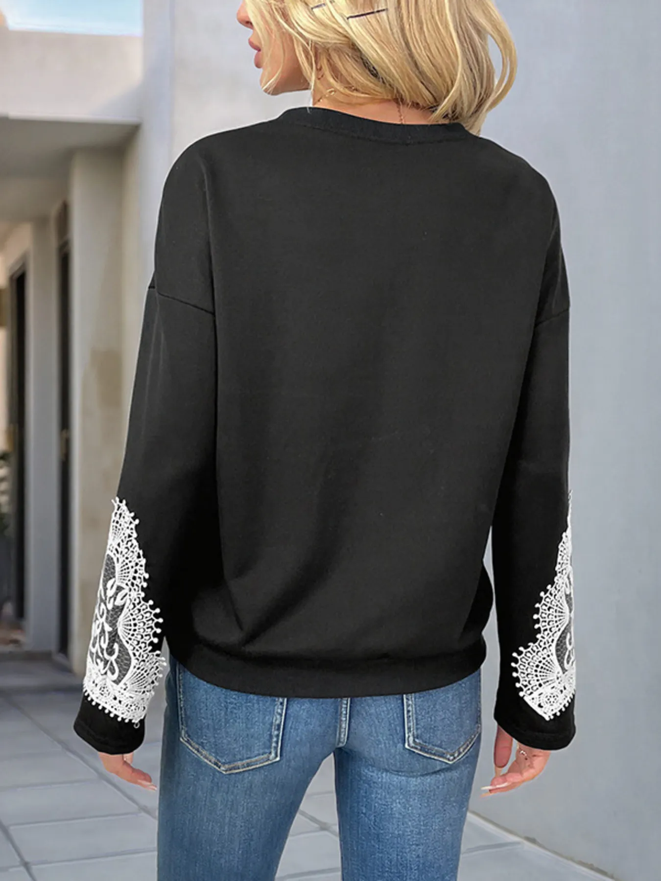 Lace Detail Long Sleeve Sweatshirt - Image 4