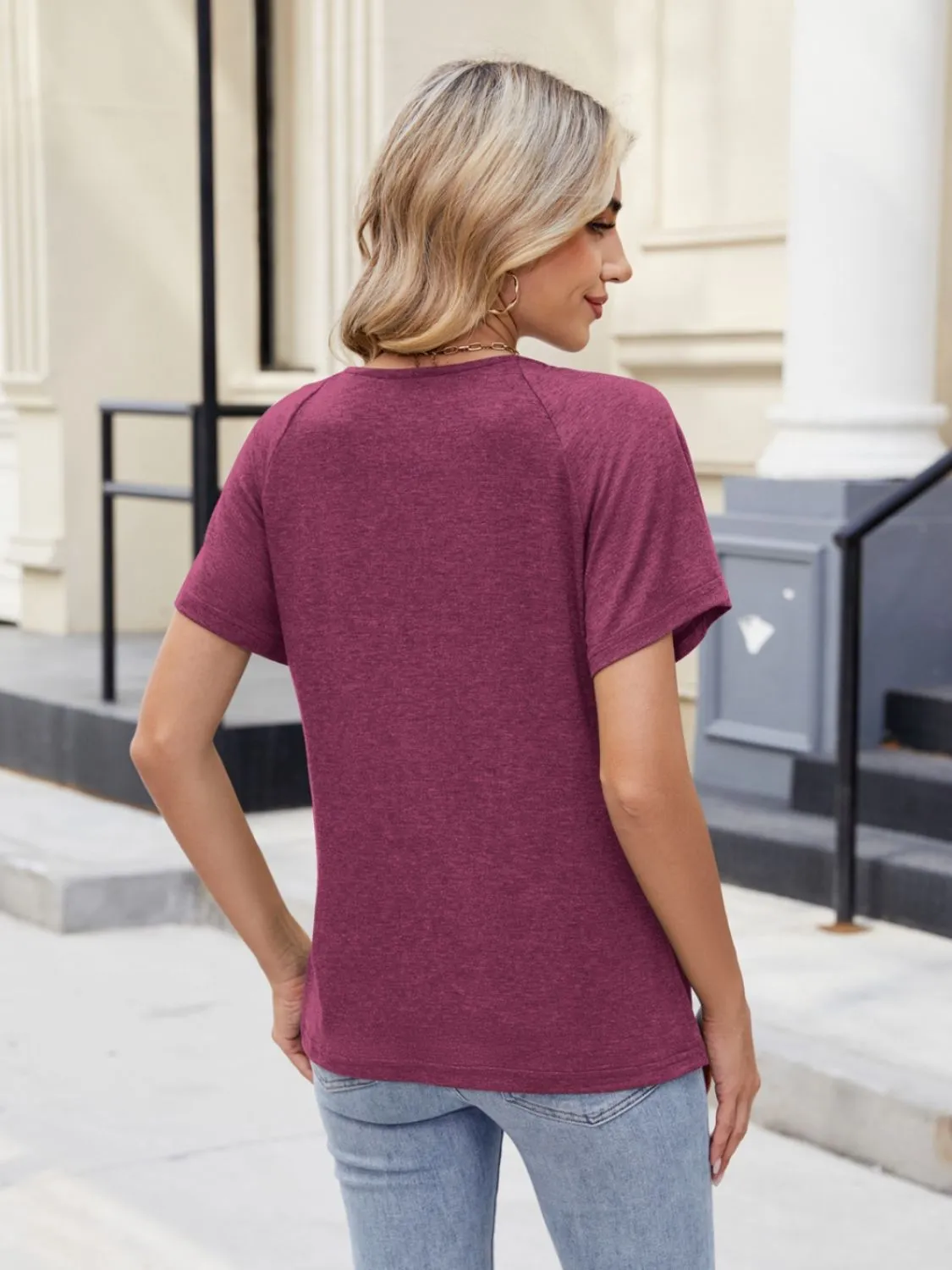Lace Detail Round Neck Short Sleeve Blouse - Image 15