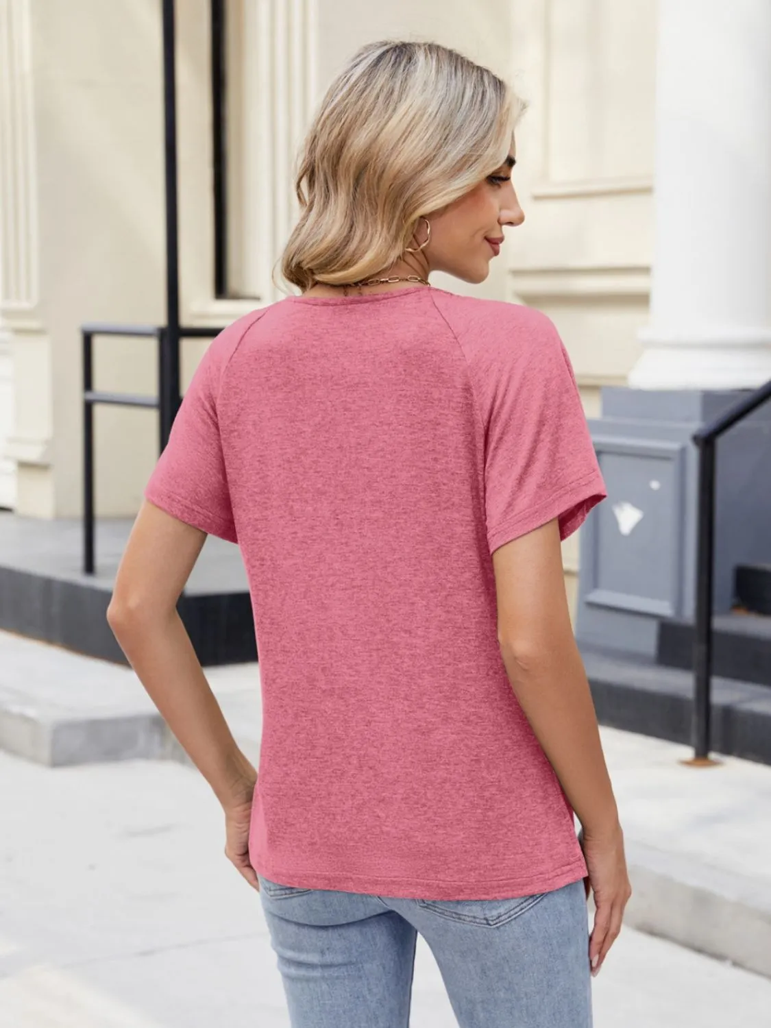 Lace Detail Round Neck Short Sleeve Blouse - Image 11