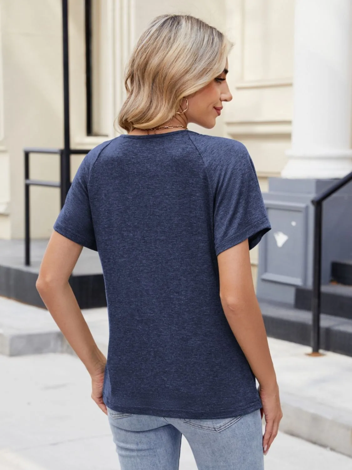 Lace Detail Round Neck Short Sleeve Blouse - Image 21