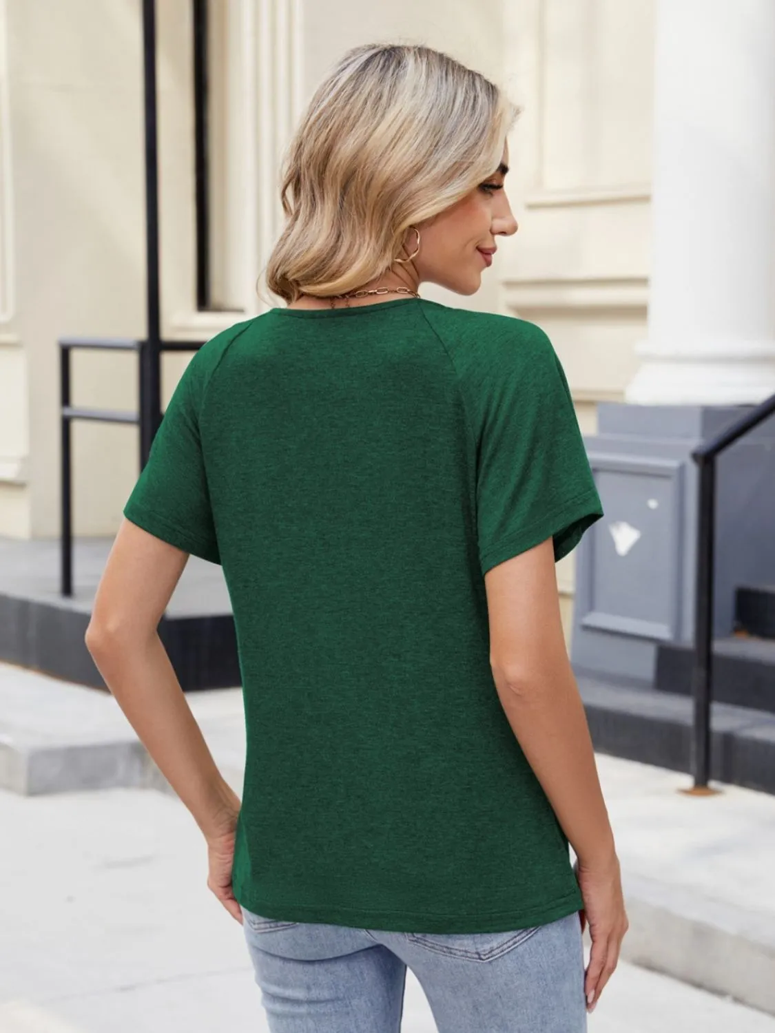 Lace Detail Round Neck Short Sleeve Blouse - Image 6
