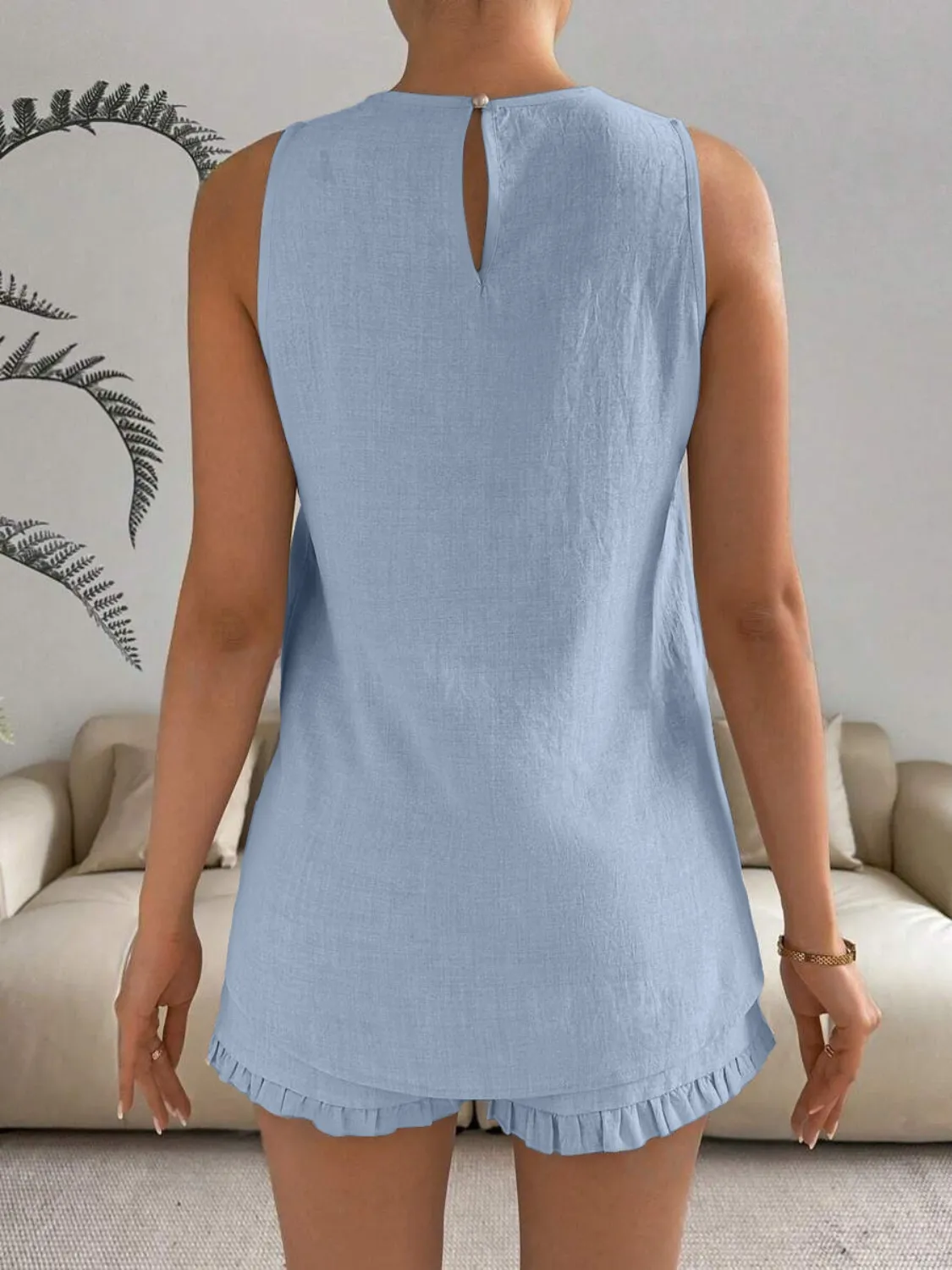 Lace Detail Round Neck Tank and Shorts Set - Image 12