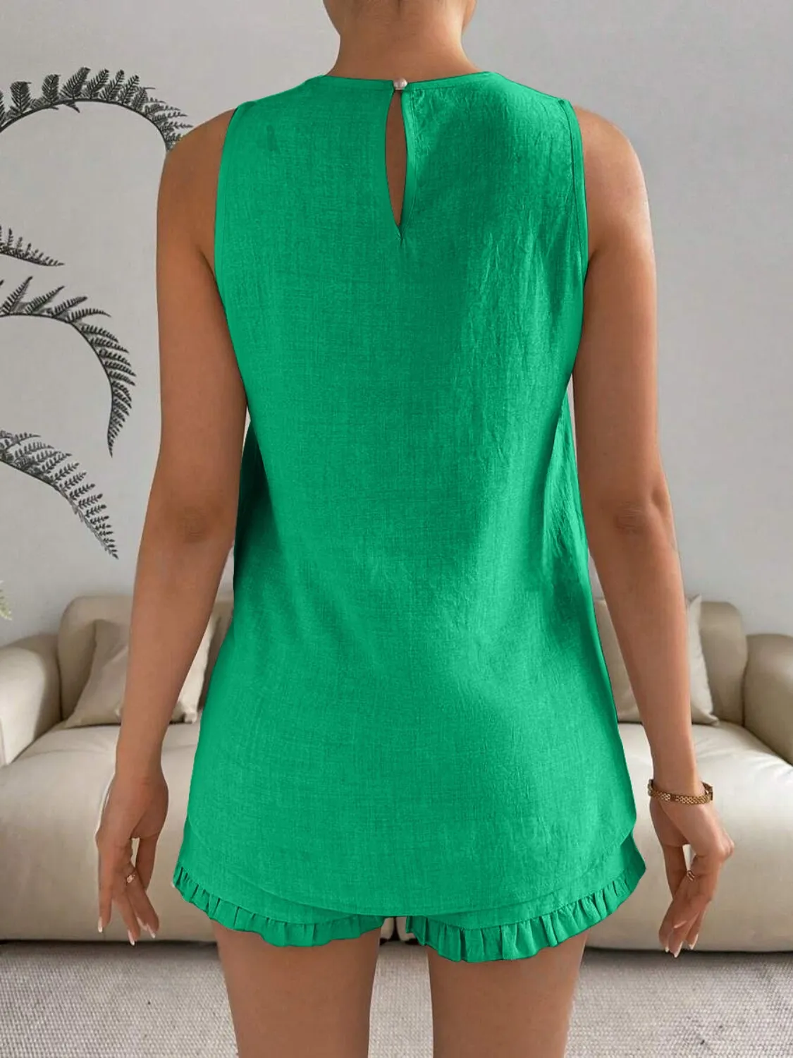 Lace Detail Round Neck Tank and Shorts Set - Image 18