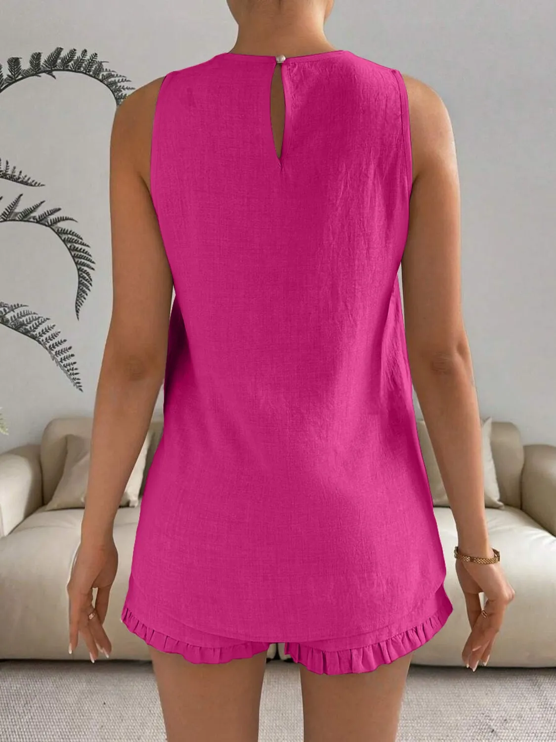 Lace Detail Round Neck Tank and Shorts Set - Image 23