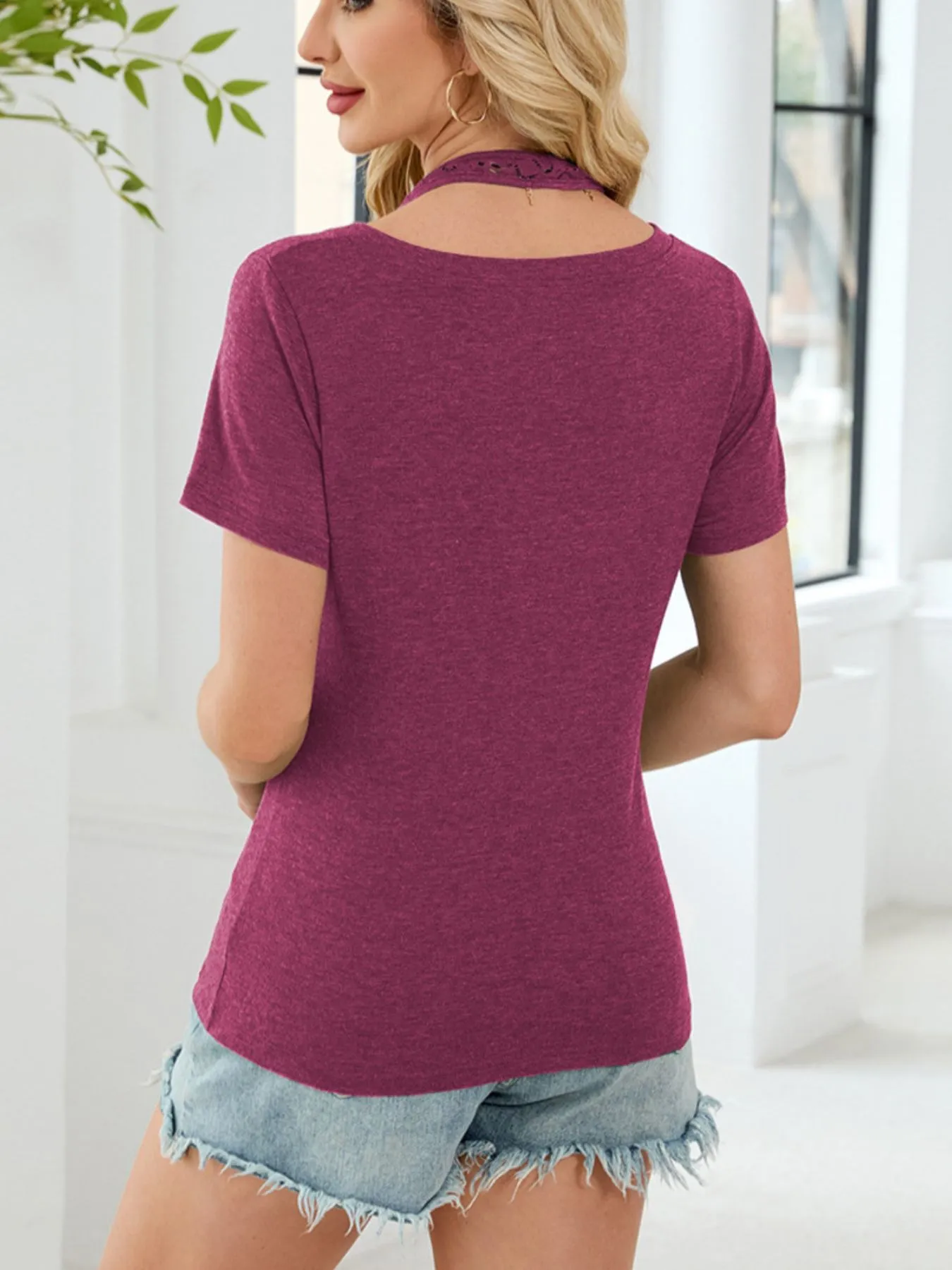 Lace Detail Short Sleeve T-Shirt - Image 8