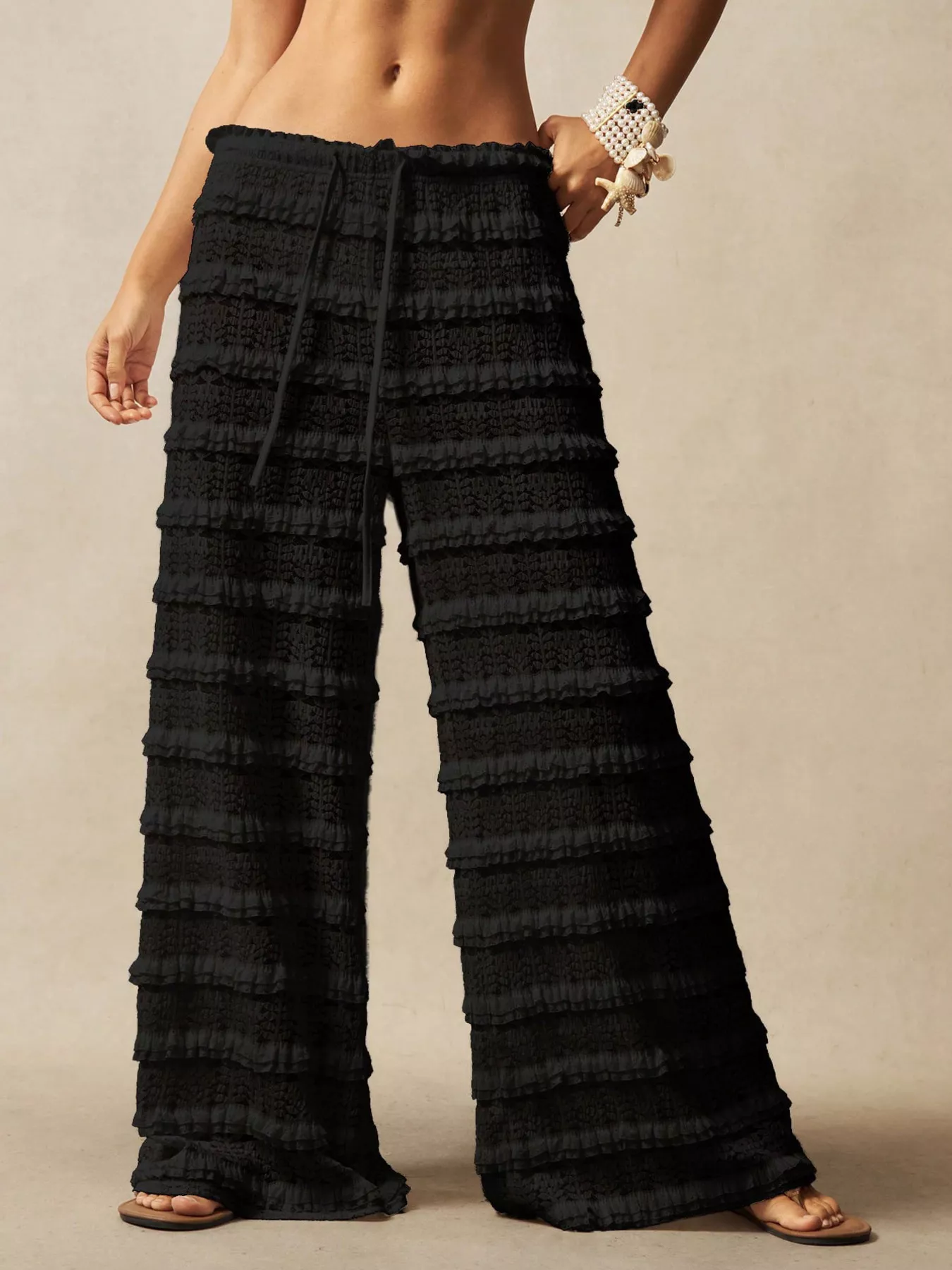Lace Drawstring Wide-Leg Pants - Image 7